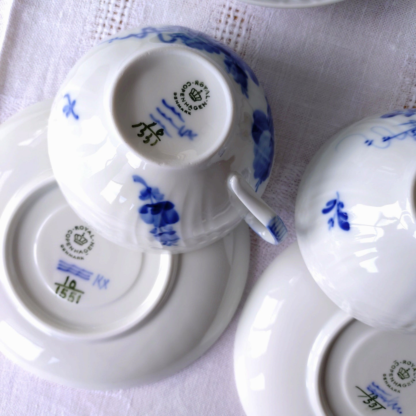 1960~1970年代RoyalCopenhagenブルーフラワーカーブのティーカップソーサー型番1551/Blue flower curve, tea up and saucer