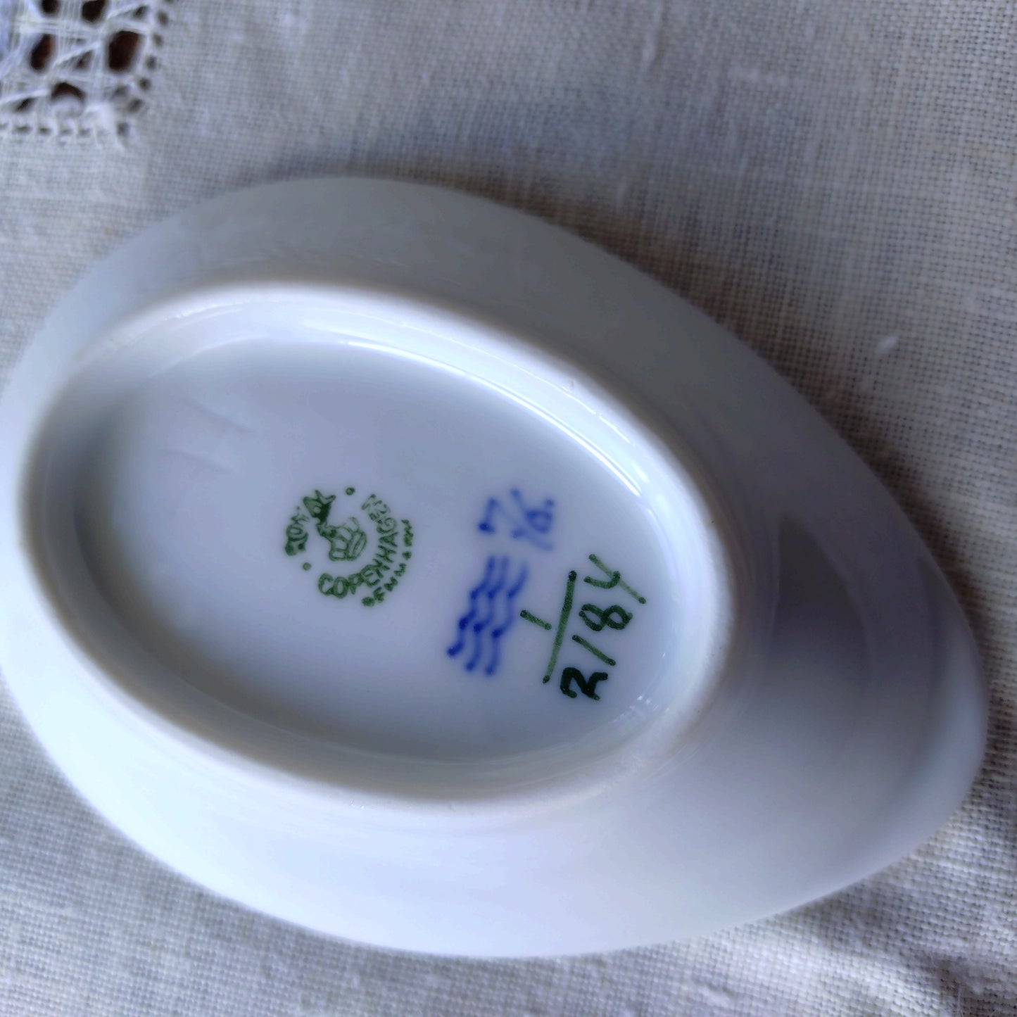1958年RoyalCopenhagenブルーフルーテッド貝の形の小さなお皿10.5㎝×7.2㎝/BlueFlutedPlainShellFormPlate