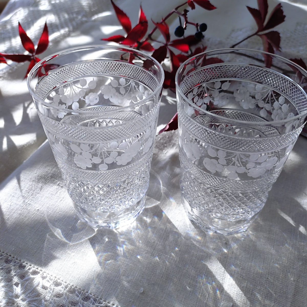 Sweden Kostaの3つのバラ🌹🌹🌹Tre Rosor クリスタルタンブラー高さ約 11㎝H/2客セット