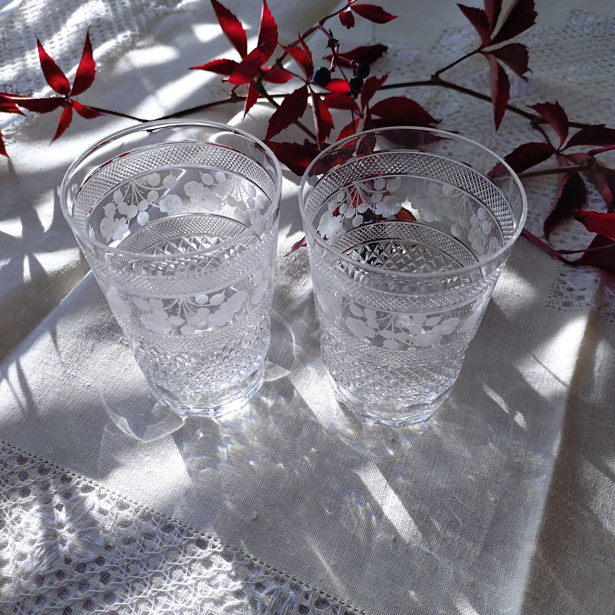 Sweden Kostaの3つのバラ🌹🌹🌹Tre Rosor クリスタルタンブラー高さ約 11㎝H/2客セット