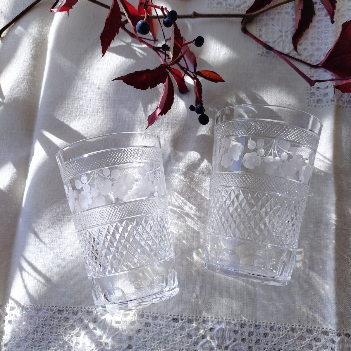 Sweden Kostaの3つのバラ🌹🌹🌹Tre Rosor クリスタルタンブラー高さ約 11㎝H/2客セット