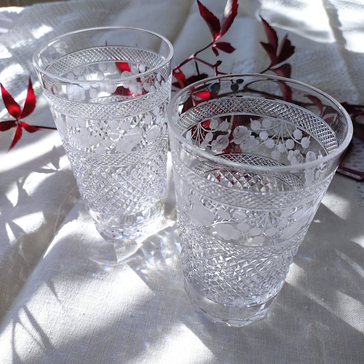 Sweden Kostaの3つのバラ🌹🌹🌹Tre Rosor クリスタルタンブラー高さ約13㎝H/2客セット