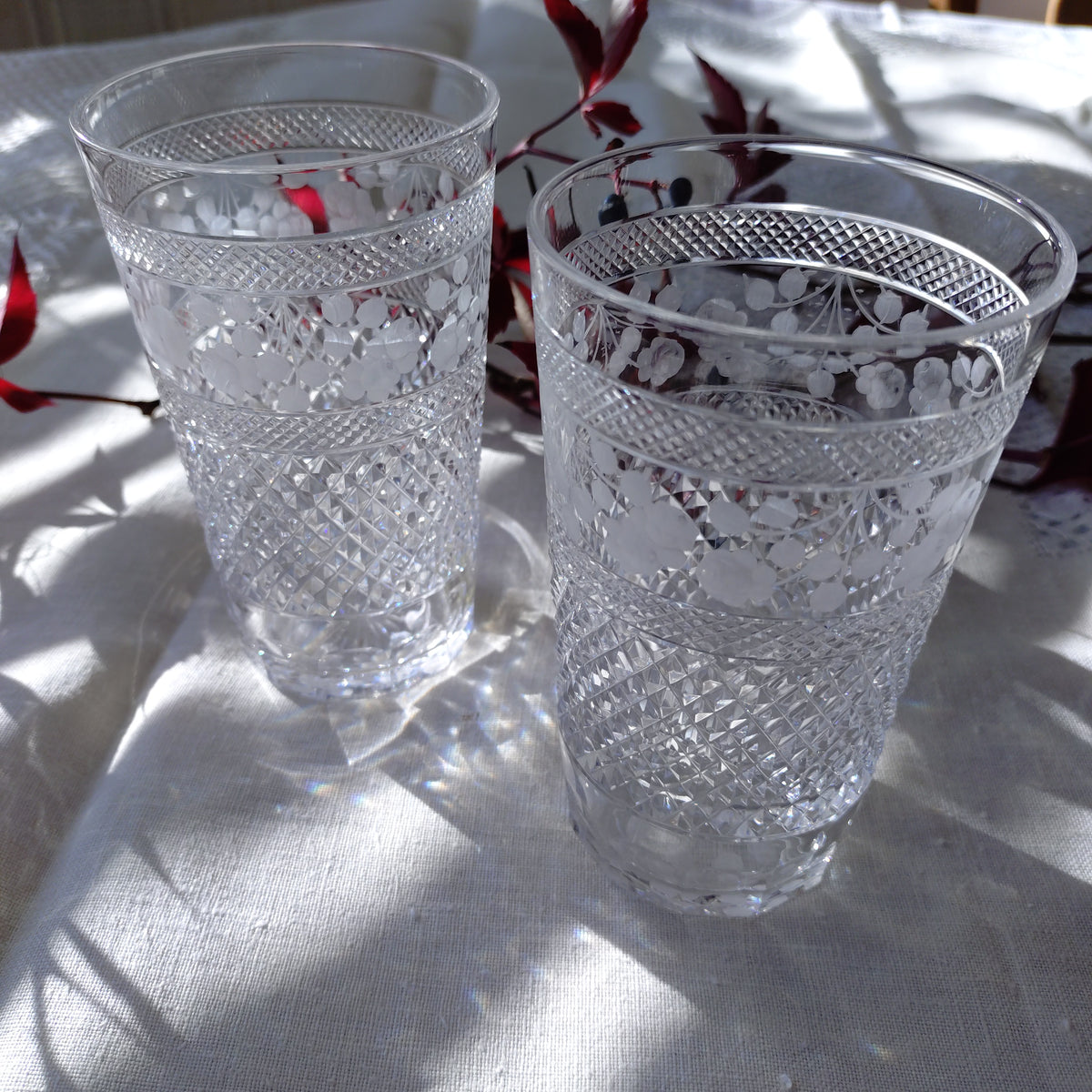Sweden Kostaの3つのバラ🌹🌹🌹Tre Rosor クリスタルタンブラー高さ約13㎝H/2客セット