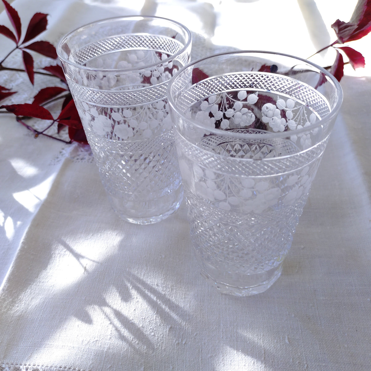 Sweden Kostaの3つのバラ🌹🌹🌹Tre Rosor クリスタルタンブラー高さ約13㎝H/2客セット