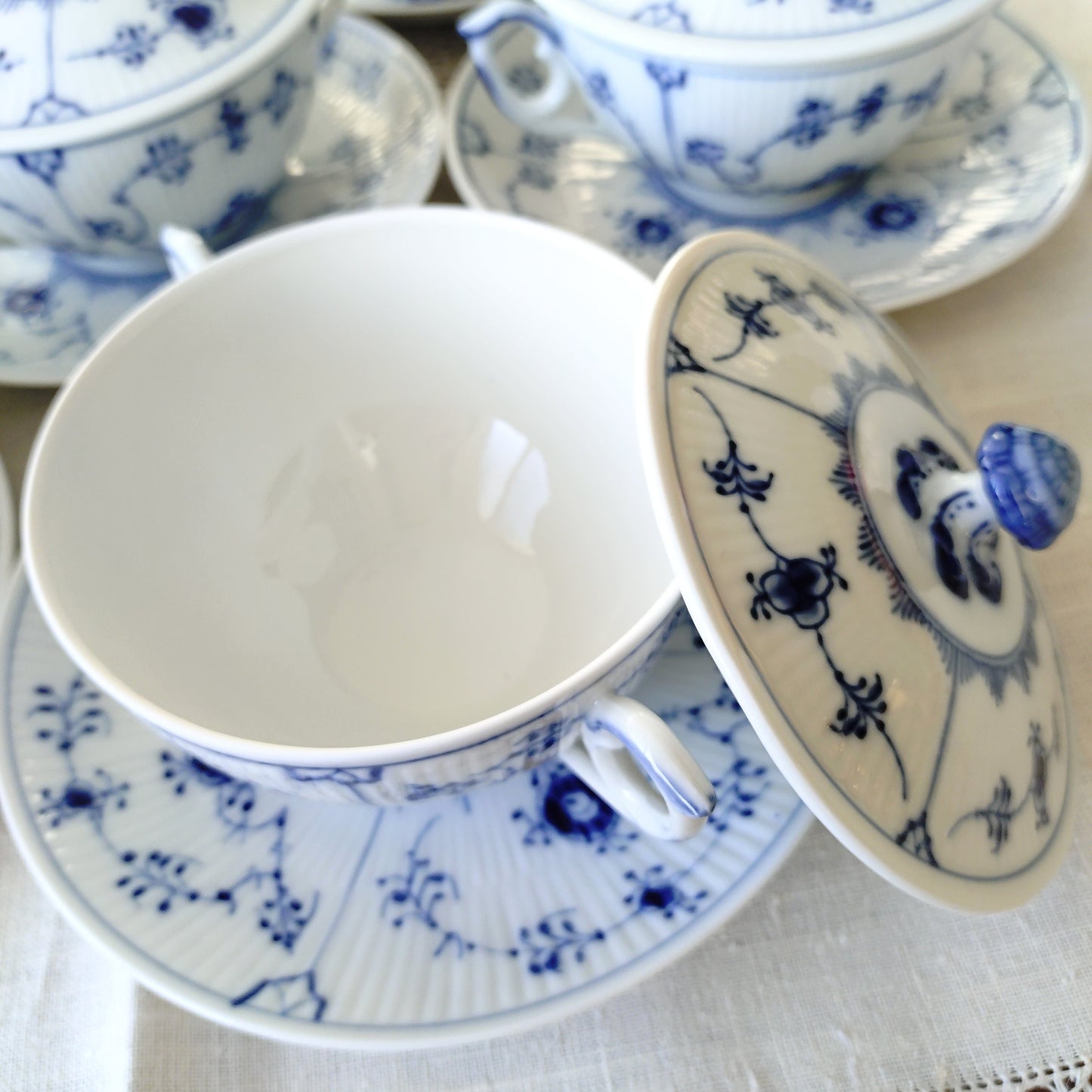 1960‐1970年代RoyalCopenhagenブルーフルーテッドプレインのブイヨンカップソーサー蓋つき/Bouillon cup saucer with lid