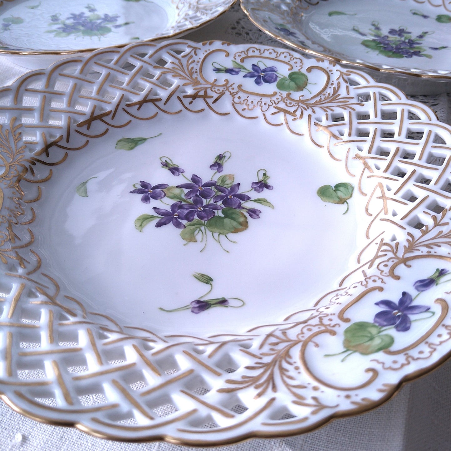 1889～1922年RoyalCopenhagenスミレのオープンワークのお皿直径約21㎝D/RoyalCopenhagenVioletPlate
