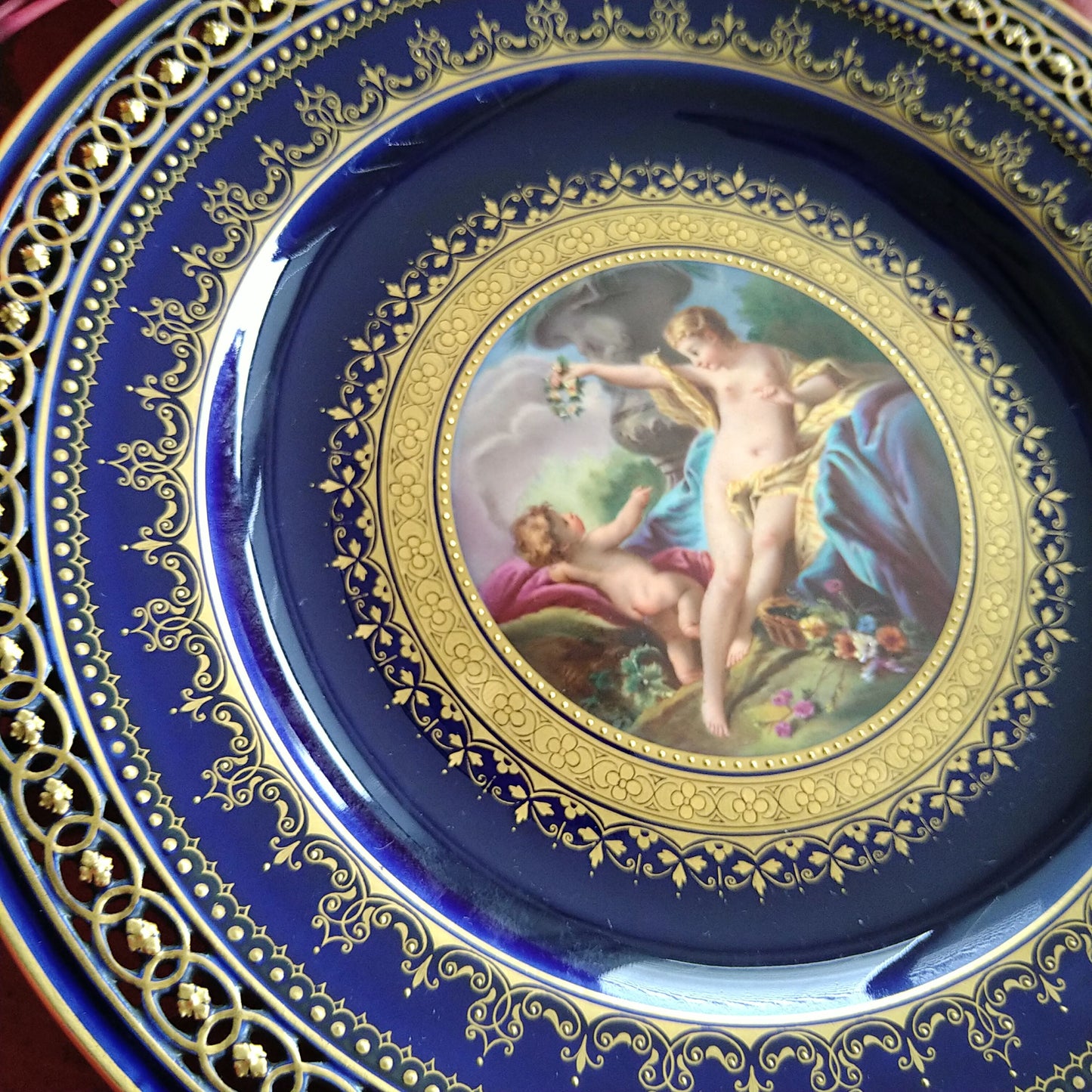 Meissen ヴィーナスと天使のコバルトのキャビネットプレート直径約23㎝D
