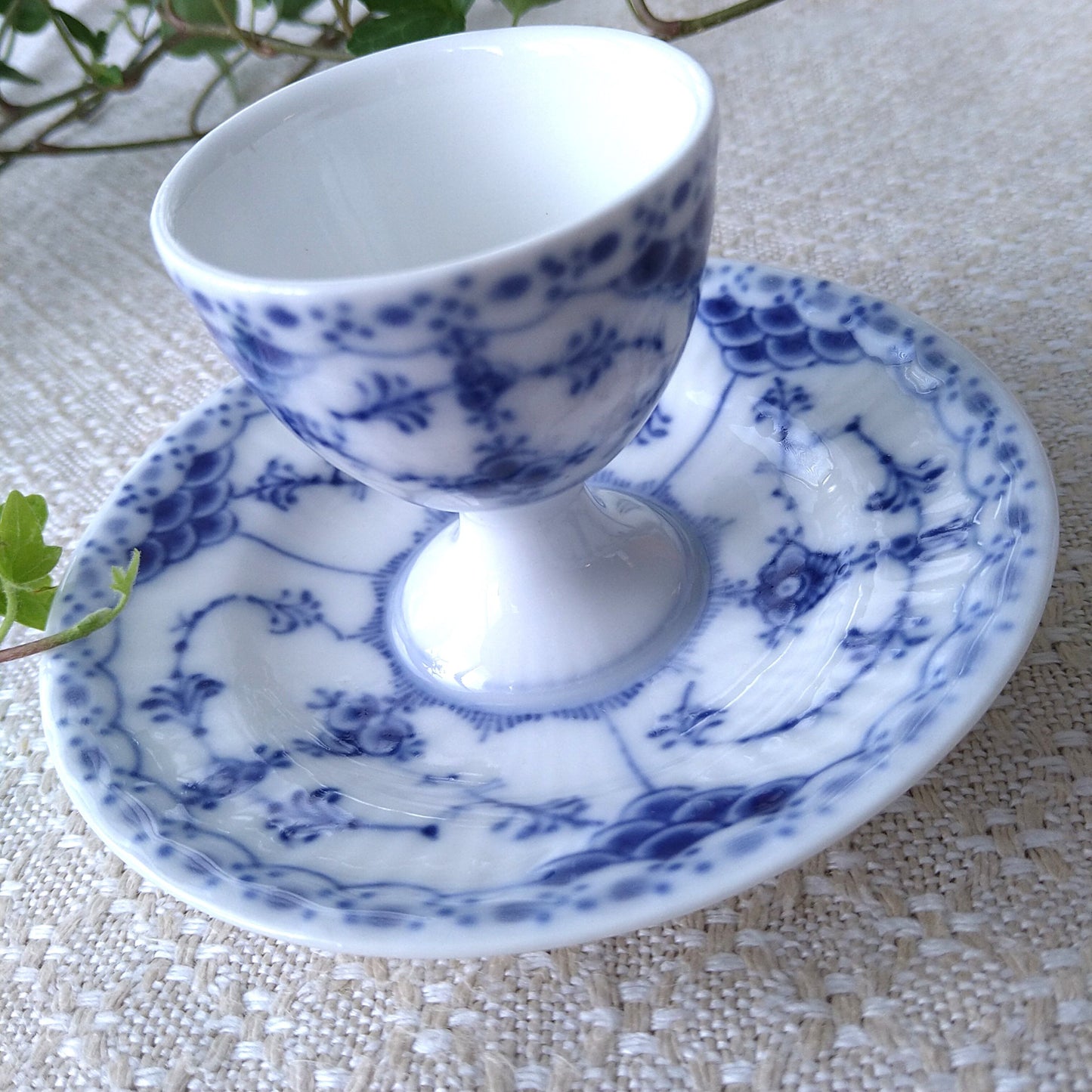 2nd Quality: 1924-1934 Royal Copenhagen Half Lace Egg Stand with plate