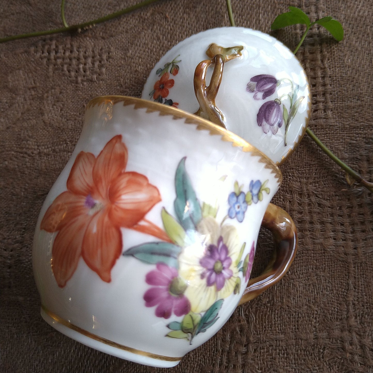 RoyalCopenhagenサクソンフラワーカスタードカップ12個トレイ付き/SaxonFlowerCusturdCupWithTray