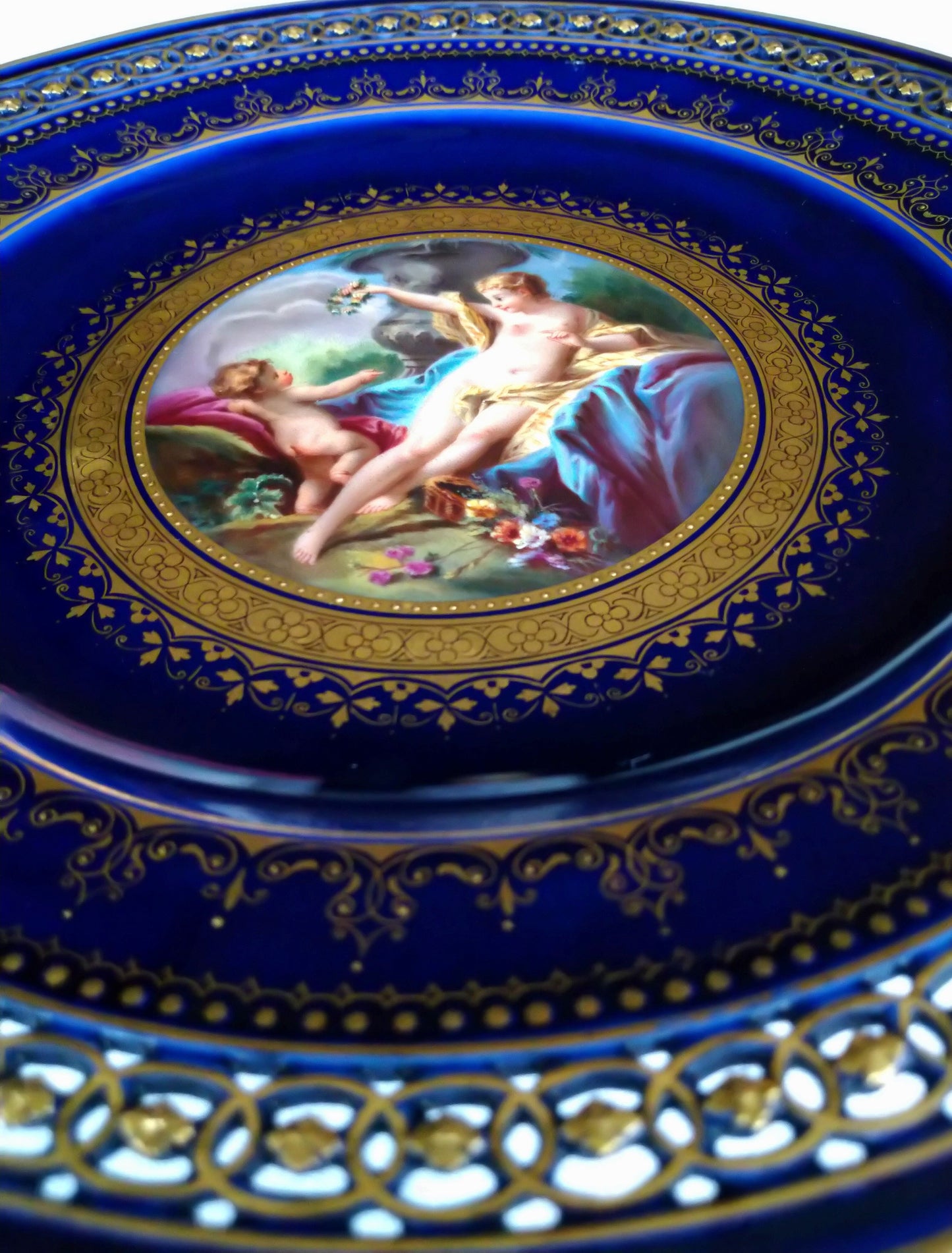 Meissen ヴィーナスと天使のコバルトのキャビネットプレート直径約23㎝D