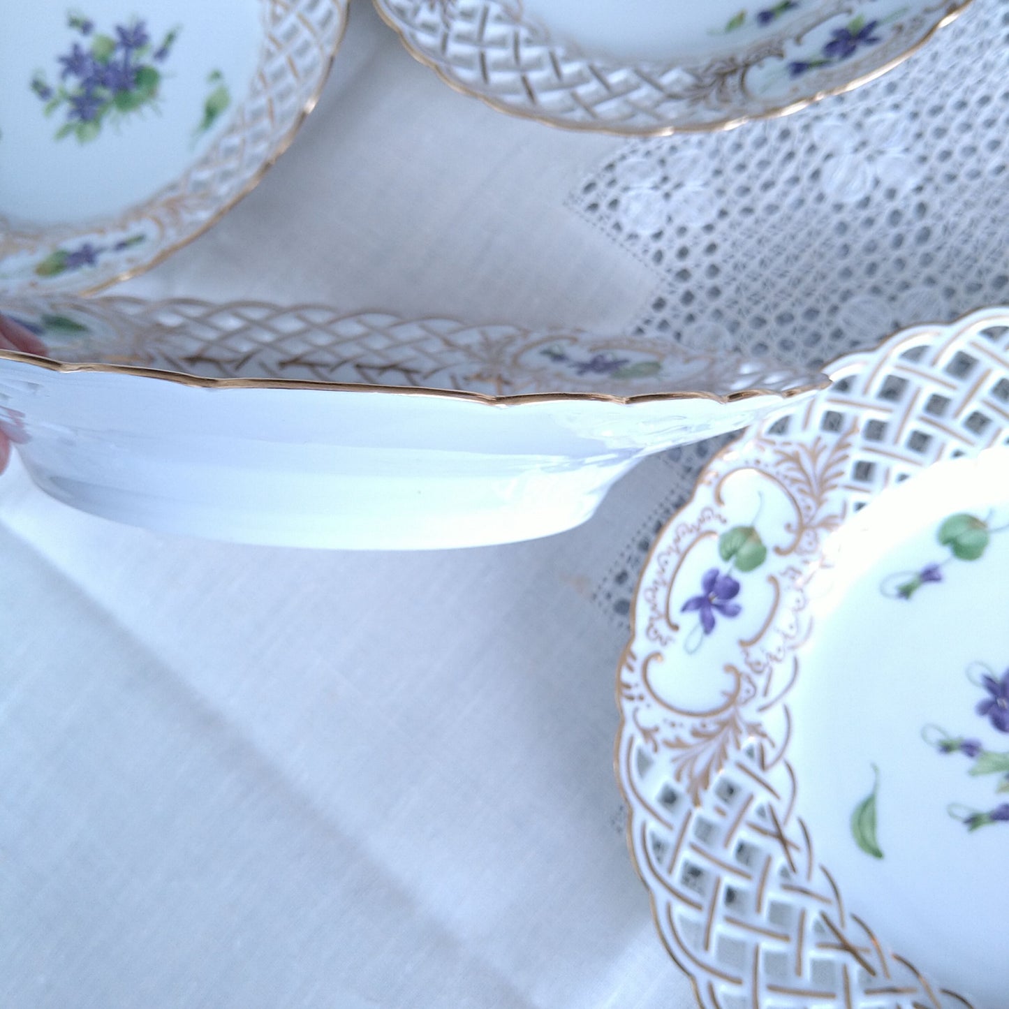 1889～1922年RoyalCopenhagenスミレのオープンワークのお皿直径約21㎝D/RoyalCopenhagenVioletPlate