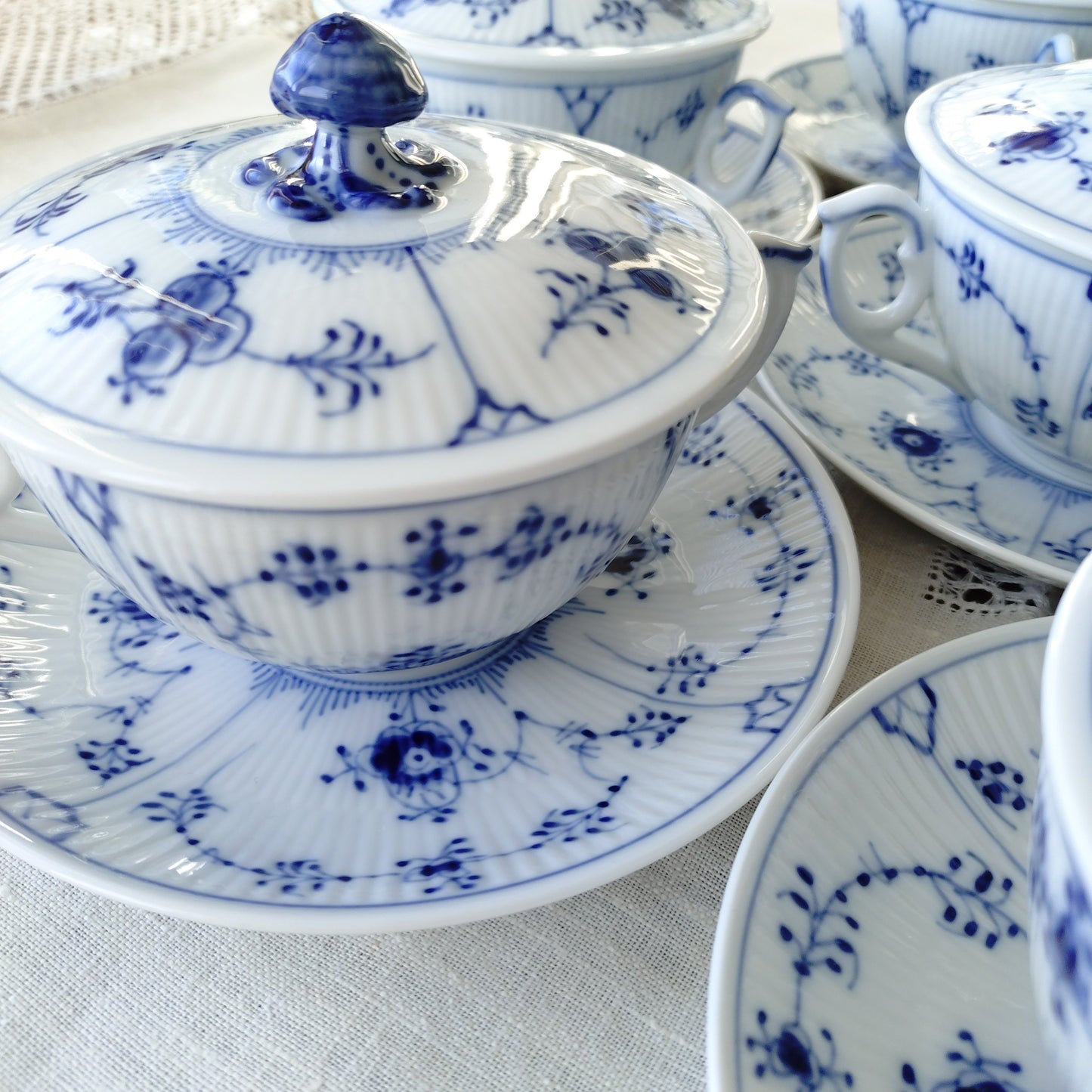 1960‐1970年代RoyalCopenhagenブルーフルーテッドプレインのブイヨンカップソーサー蓋つき/Bouillon cup saucer with lid