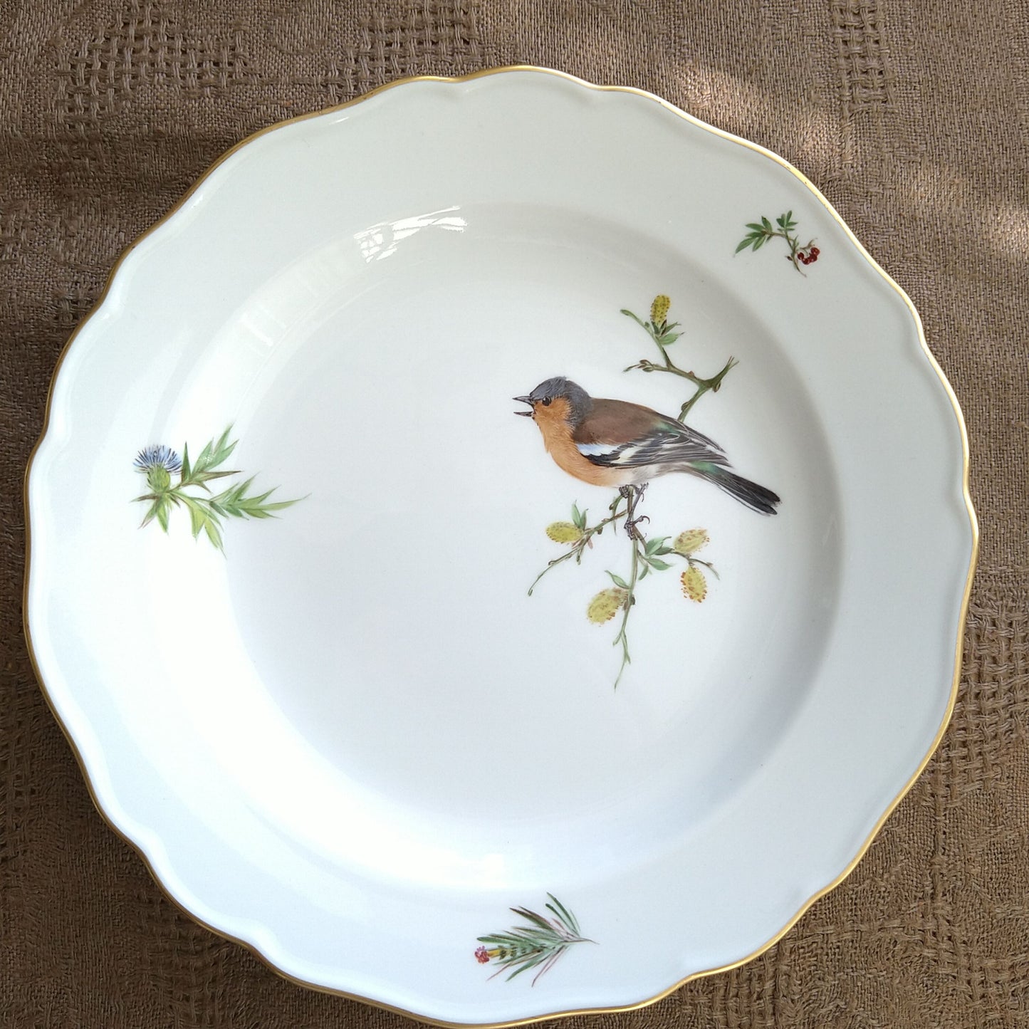 Meissenマイセン1957～1972年のドイツの鳥ズアオアトリのケーキプレート18㎝D