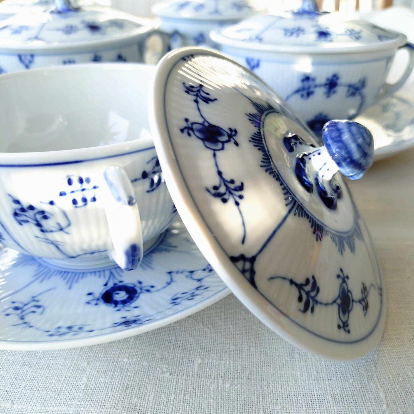 1960‐1970年代RoyalCopenhagenブルーフルーテッドプレインのブイヨンカップソーサー蓋つき/Bouillon cup saucer with lid
