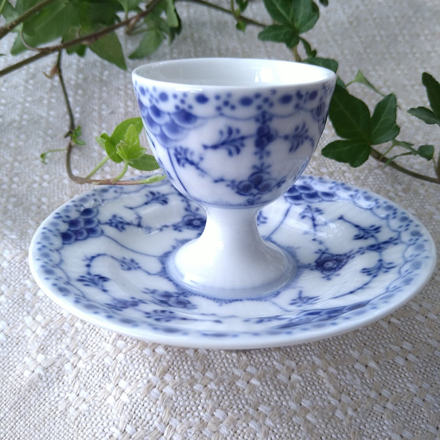 2nd Quality: 1924-1934 Royal Copenhagen Half Lace Egg Stand with plate