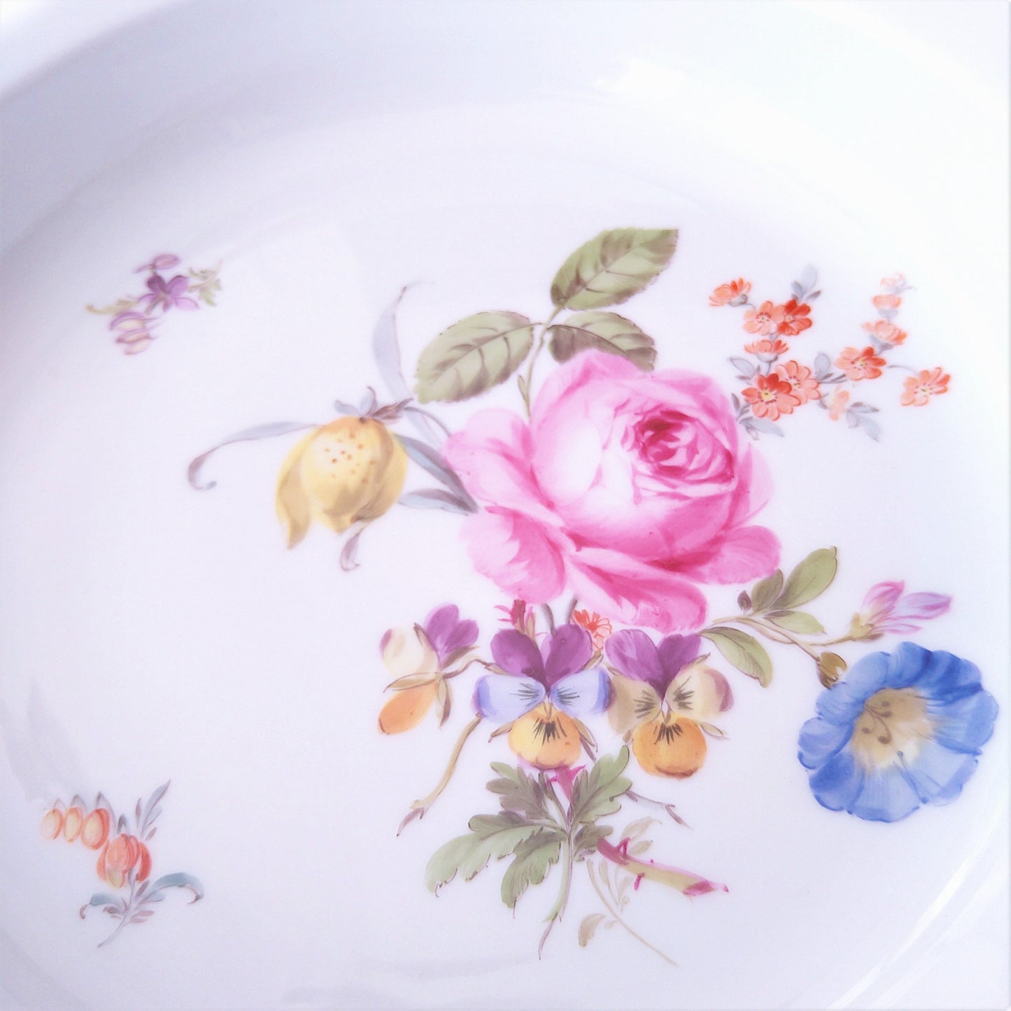 1860～1924年Meissen花と昆虫の絵のスープ深皿23.5㎝ピンクのバラ/Soup Plate23.5cm D