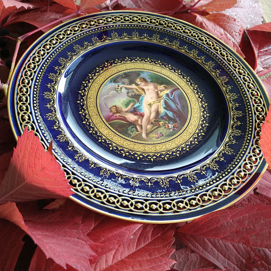 Meissen ヴィーナスと天使のコバルトのキャビネットプレート直径約23㎝D