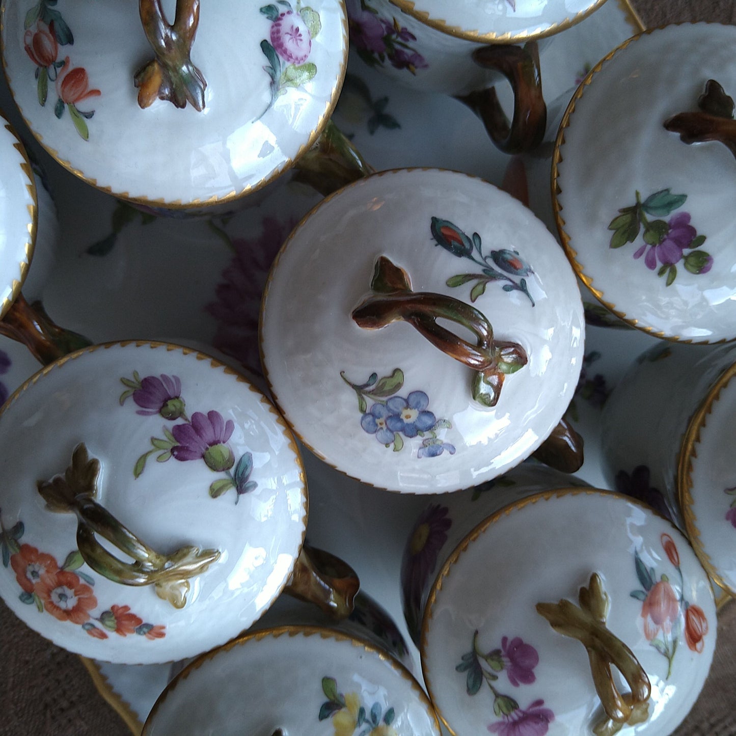 RoyalCopenhagenサクソンフラワーカスタードカップ12個トレイ付き/SaxonFlowerCusturdCupWithTray