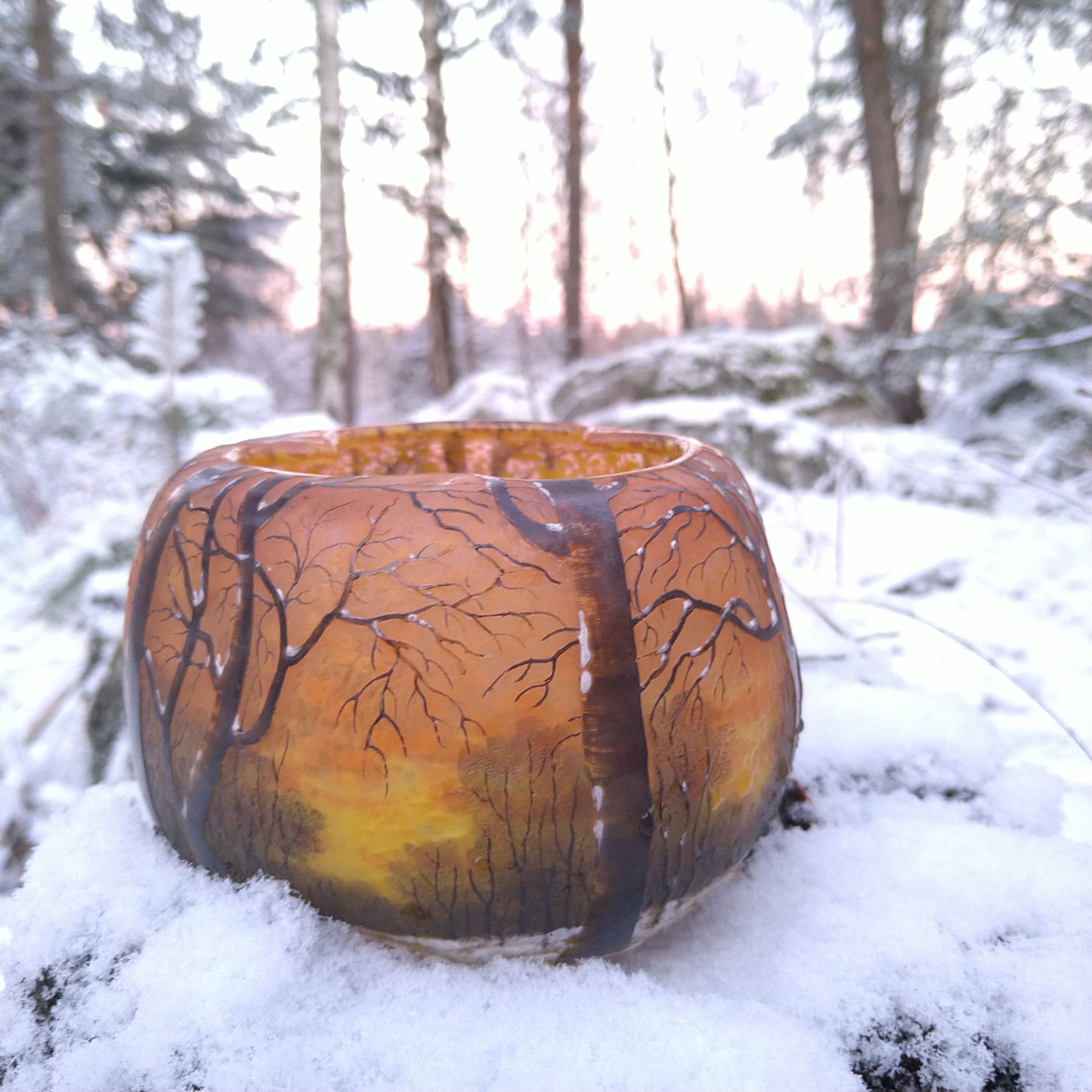 DaumNancyドームナンシー雪景色は高さ約9㎝H直径約12.5㎝D/Daum Nancy Winter Scene