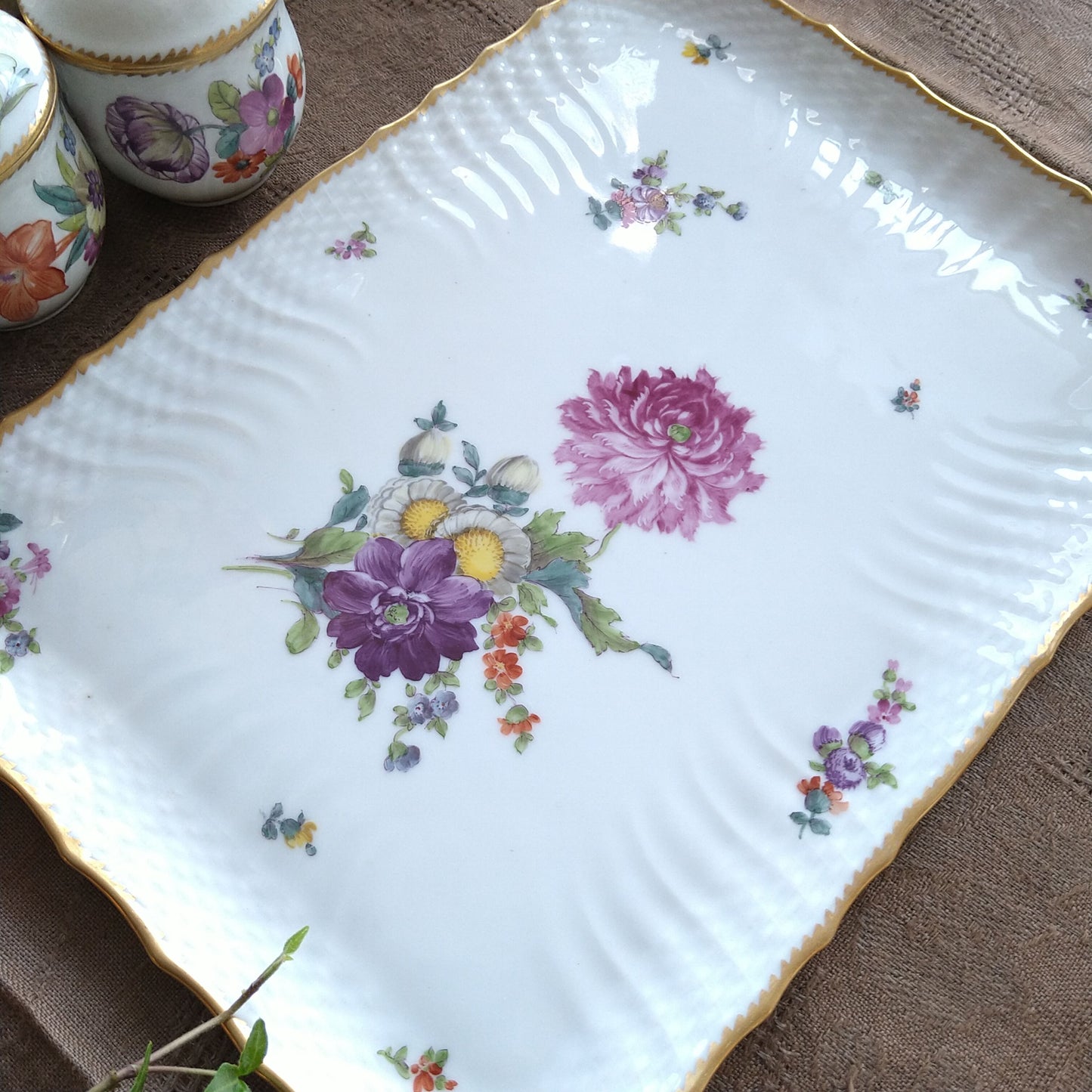 RoyalCopenhagenサクソンフラワーカスタードカップ12個トレイ付き/SaxonFlowerCusturdCupWithTray
