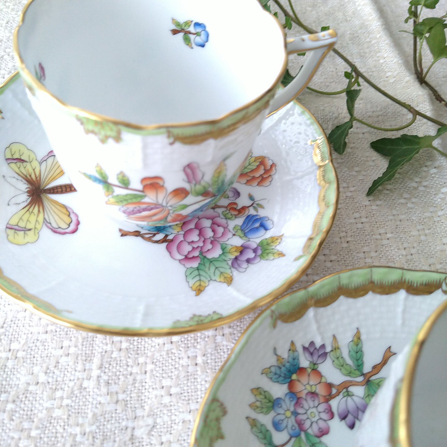 Herendヴィクトリアのコーヒーカップソーサー取っ手がとんがりタイプ/VictoriaCoffeeCupSaucer