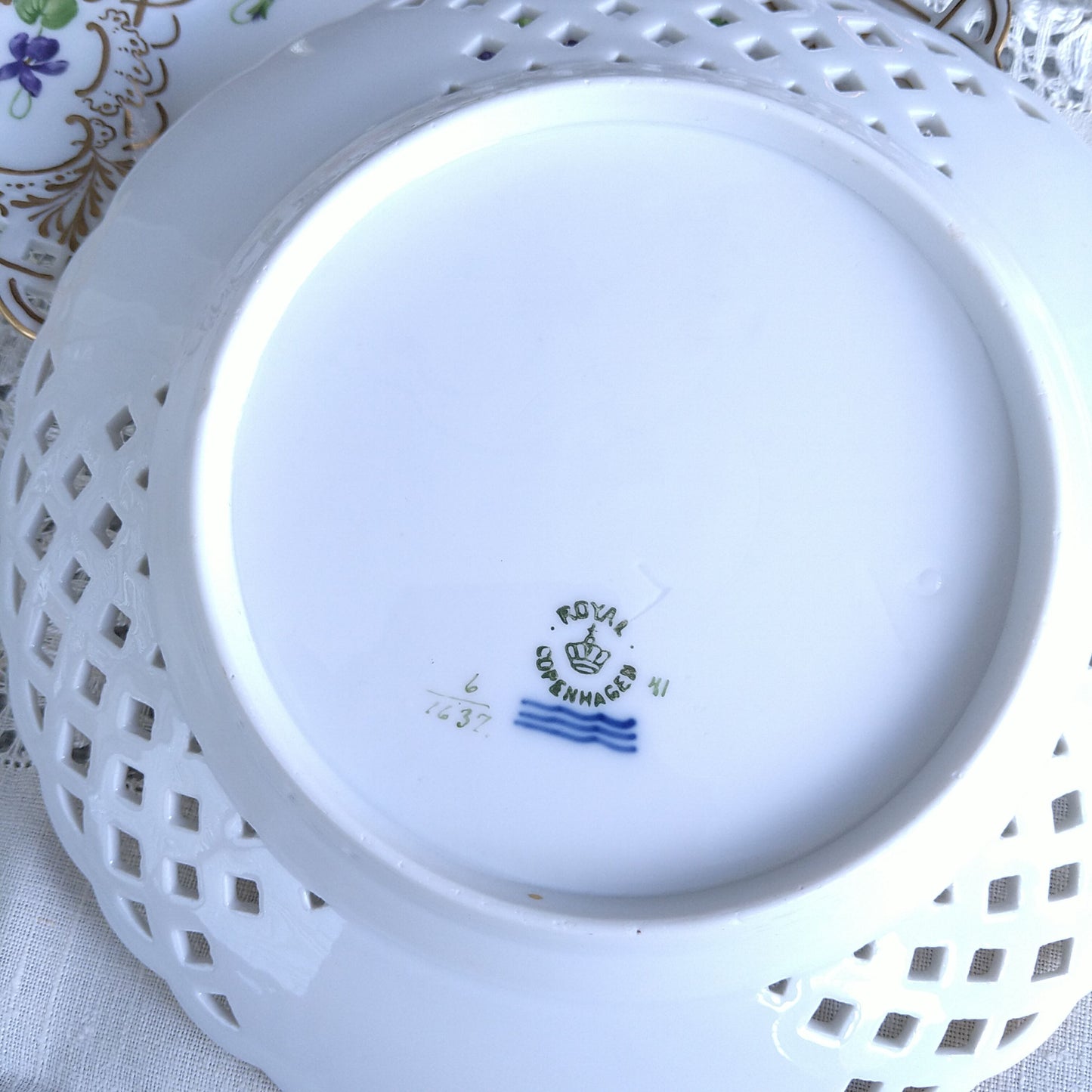 1889～1922年RoyalCopenhagenスミレのオープンワークのお皿直径約21㎝D/RoyalCopenhagenVioletPlate