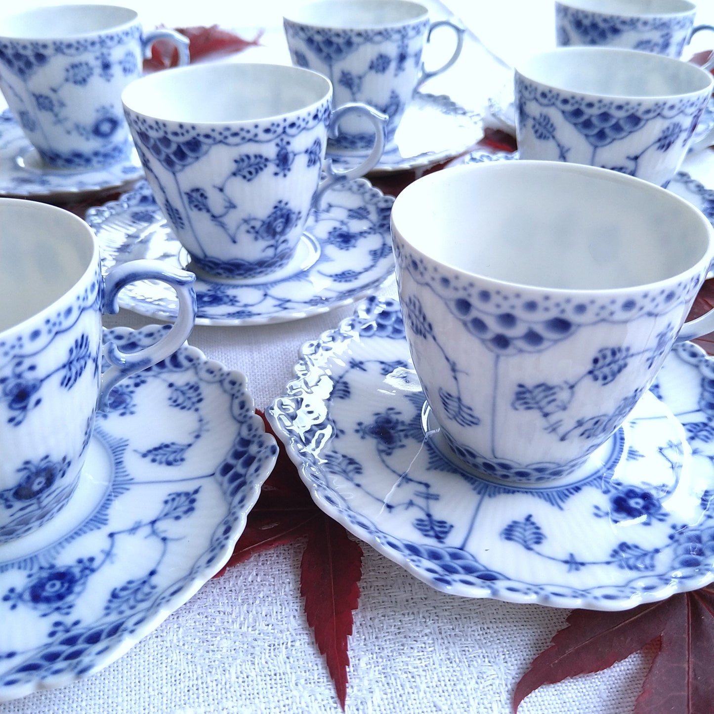 1965～1974年RoyalCopenhagenブルーフルーテッドフルレースのモカ/デミタスカップソーサー容量約100ml、小さい💙