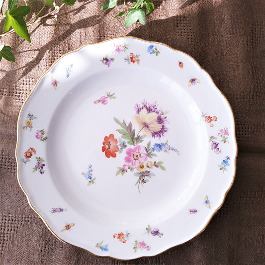 1860～1924年Meissen花と昆虫の絵の前菜皿21㎝D紫のケシと小花/Plate 21cm