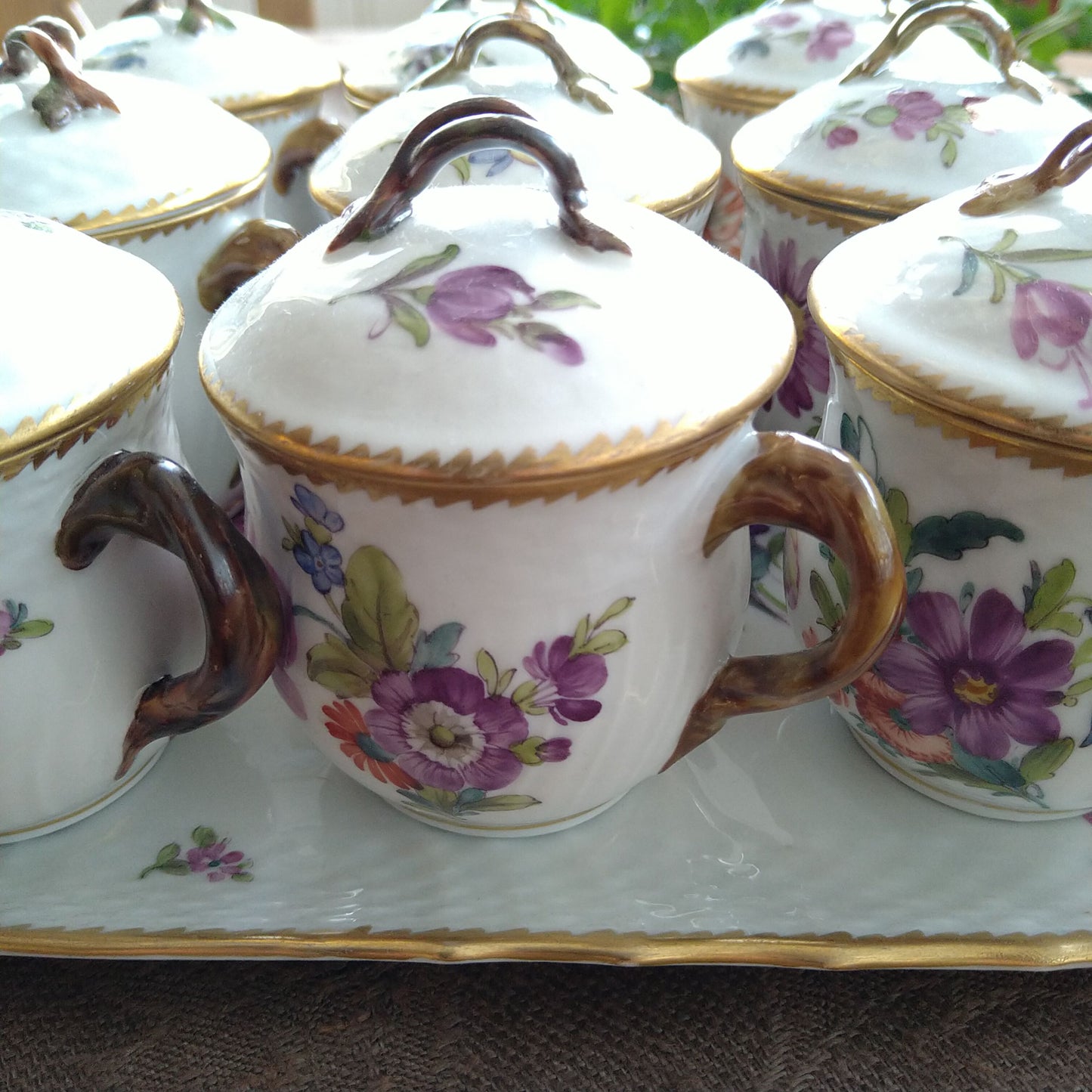 RoyalCopenhagenサクソンフラワーカスタードカップ12個トレイ付き/SaxonFlowerCusturdCupWithTray