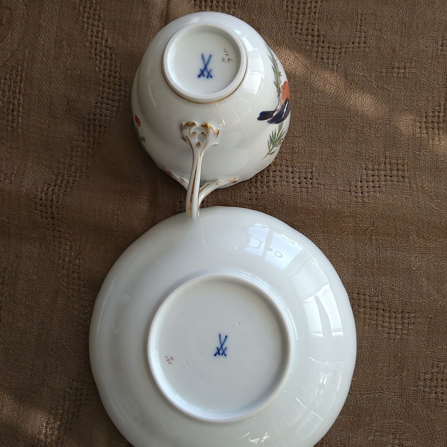 Meissenマイセン1970年頃ドイツの鳥のそんなのウソ！！のコーヒーカップソーサー