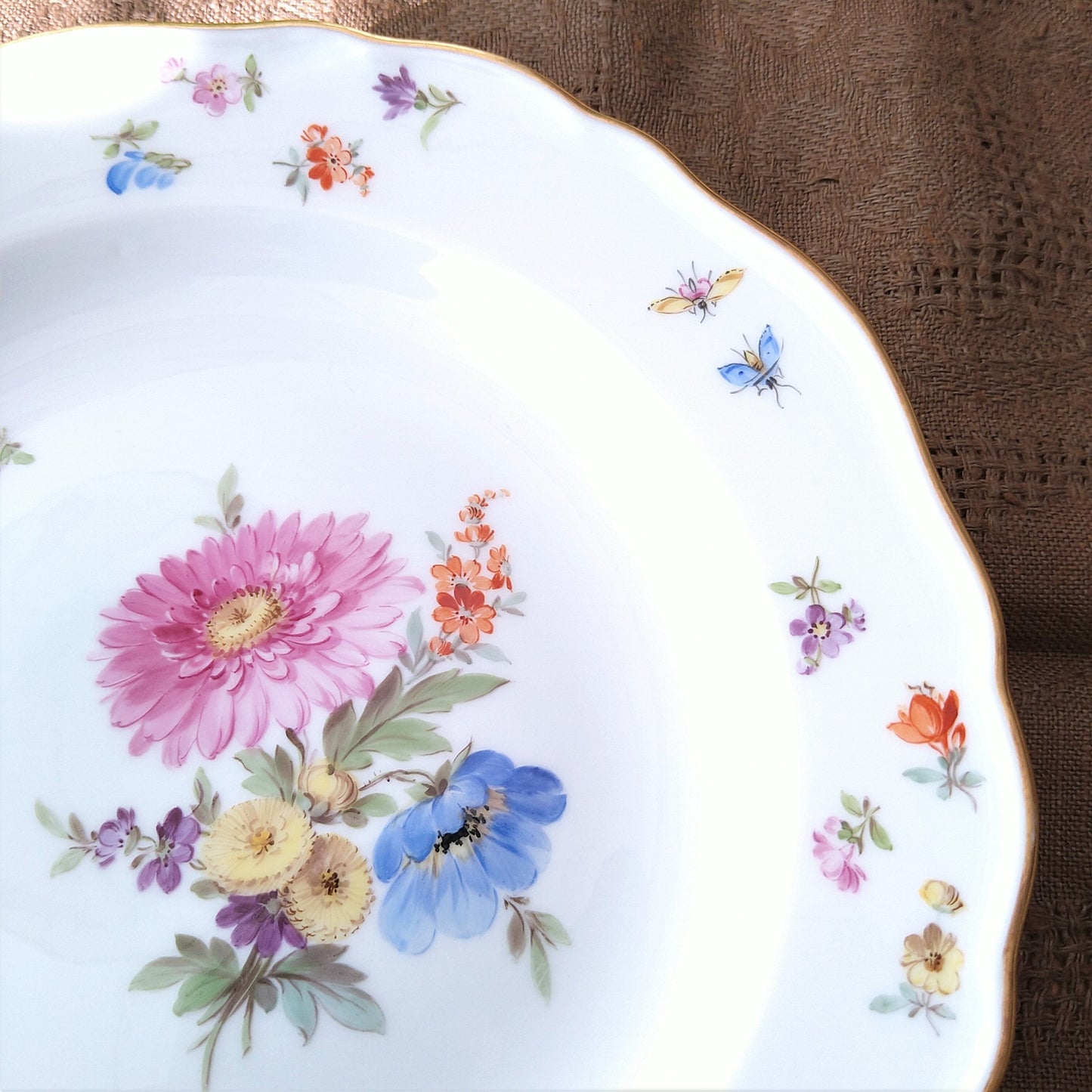 1860～1924年Meissen花と昆虫の絵の前菜皿21㎝ピンクのアスター/Plate 21cmD