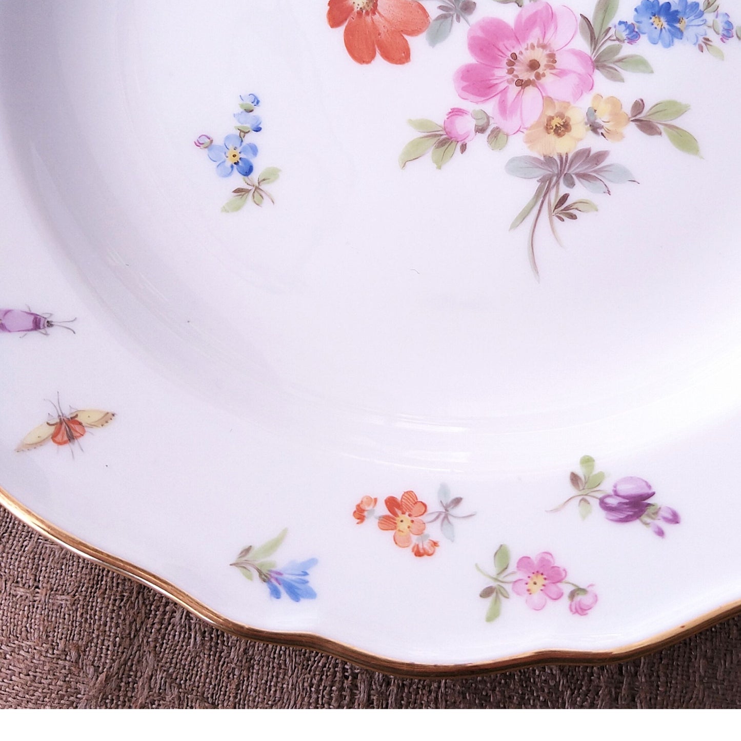 1860～1924年Meissen花と昆虫の絵の前菜皿21㎝D紫のケシと小花/Plate 21cm