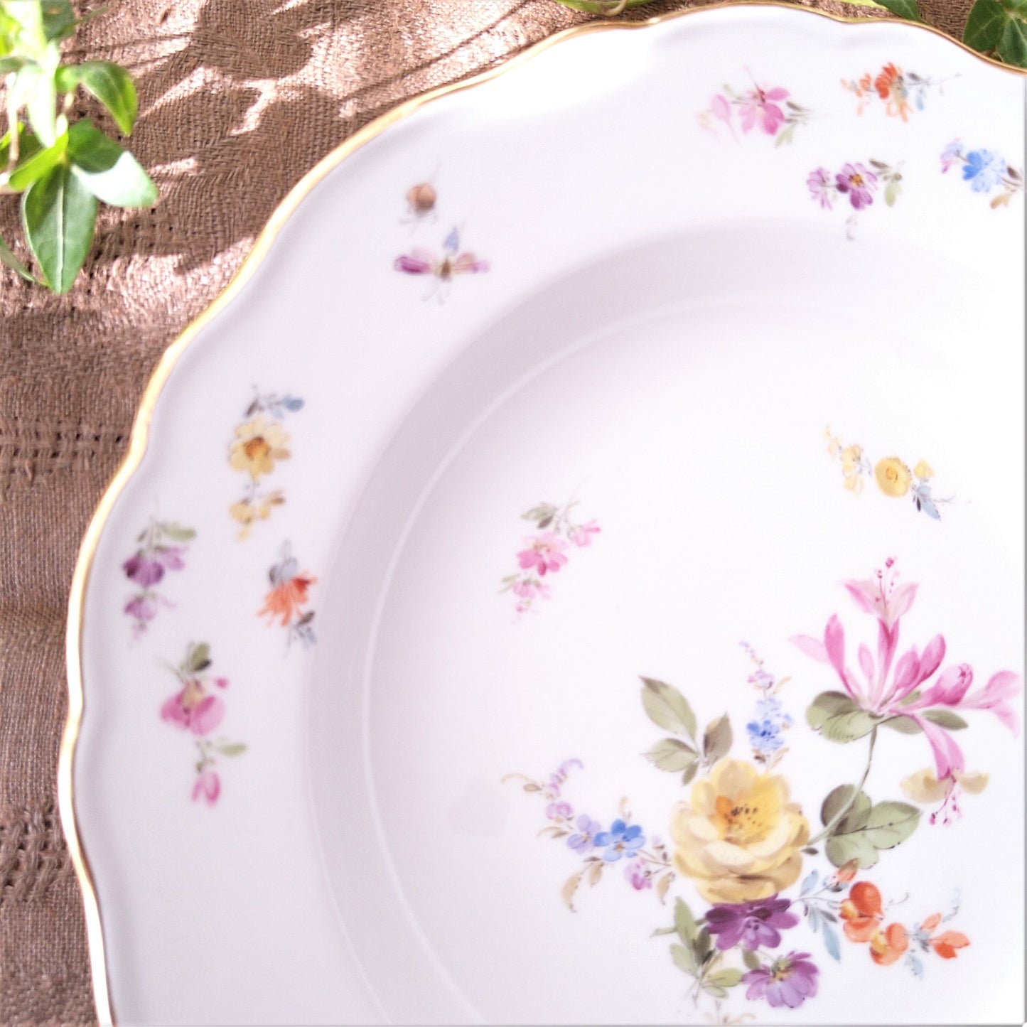 1860～1924年Meissen花と昆虫の絵のスープ深皿23.5㎝スイカズラ/Soup Plate23.5cm D