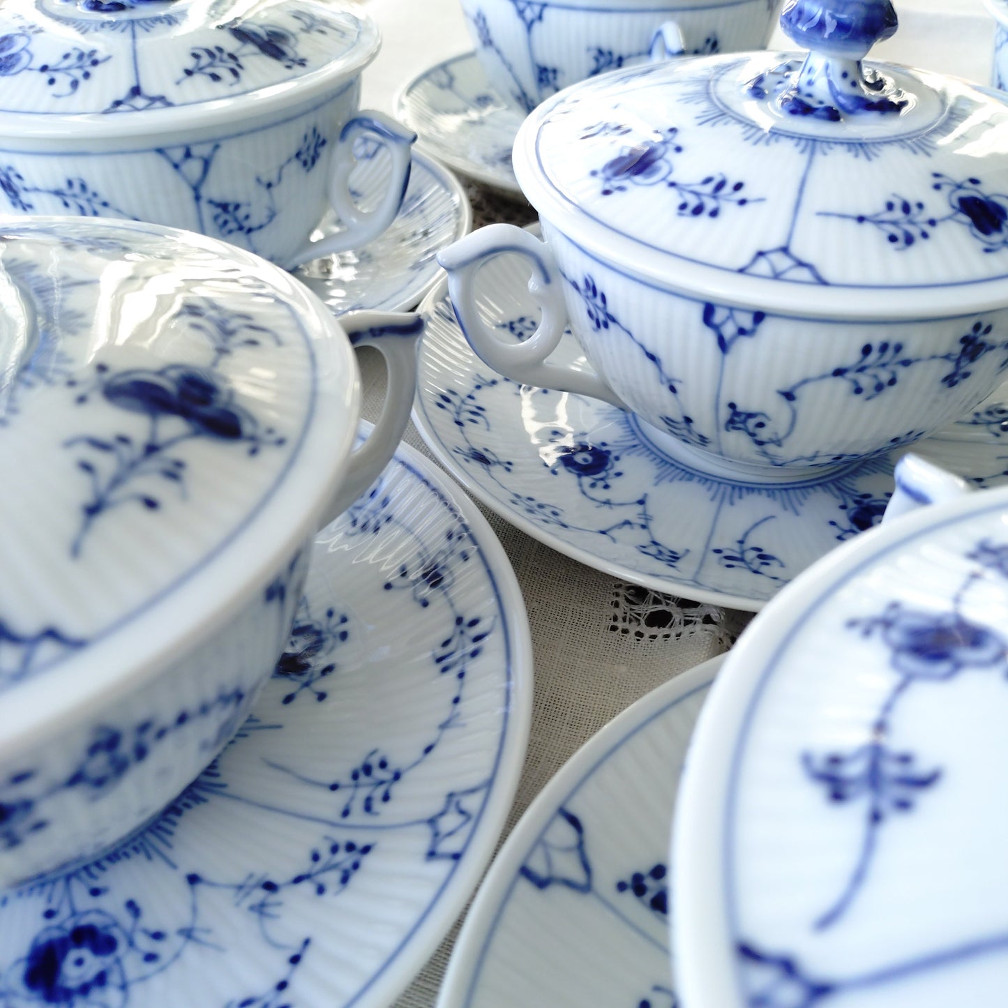 1960‐1970年代RoyalCopenhagenブルーフルーテッドプレインのブイヨンカップソーサー蓋つき/Bouillon cup saucer with lid