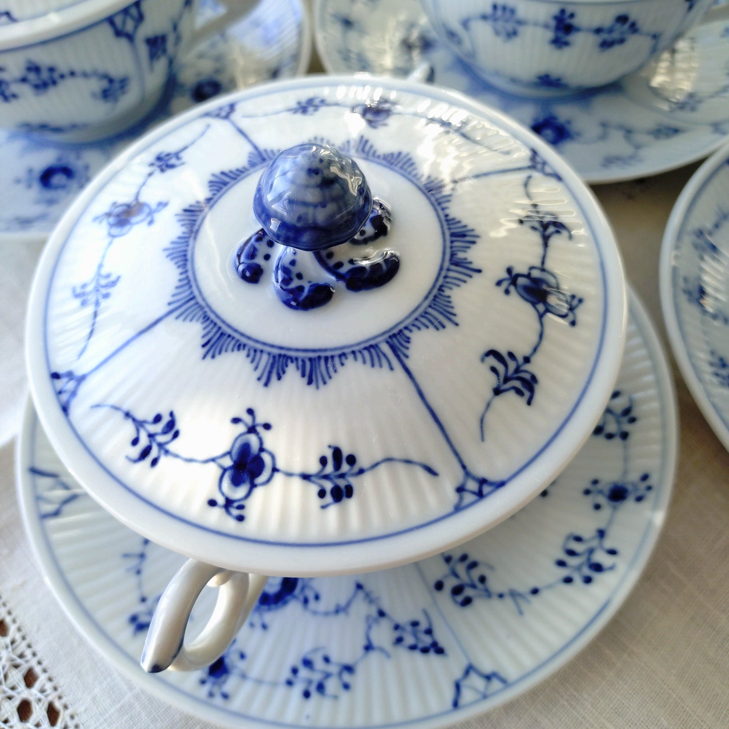 1960‐1970年代RoyalCopenhagenブルーフルーテッドプレインのブイヨンカップソーサー蓋つき/Bouillon cup saucer with lid