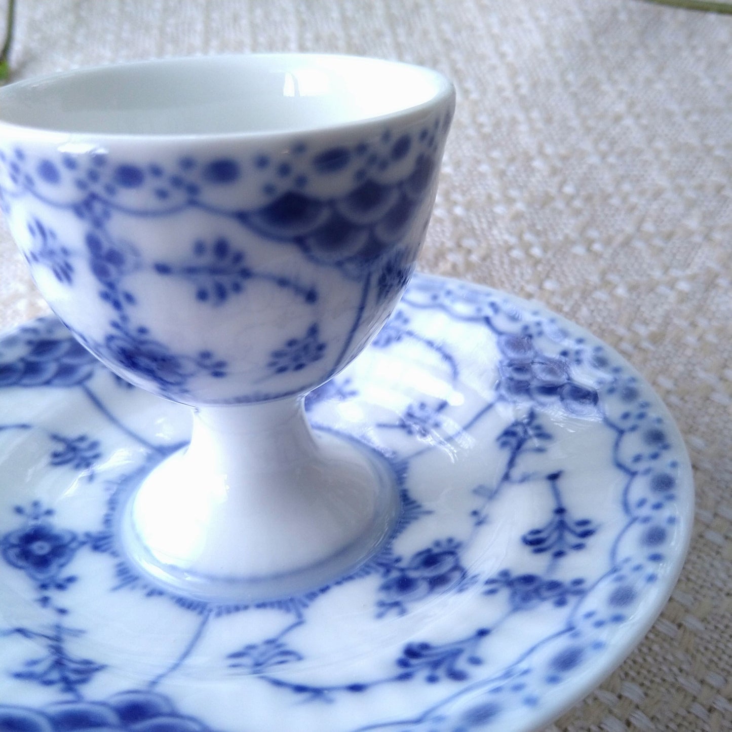 2nd Quality: 1924-1934 Royal Copenhagen Half Lace Egg Stand with plate