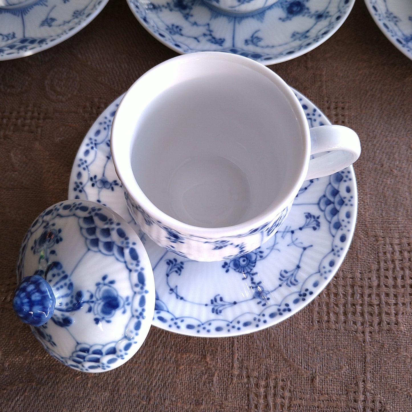 ハーフレース・カスタードカップソーサー/BlueFlutedHalf Custard cup and saucer