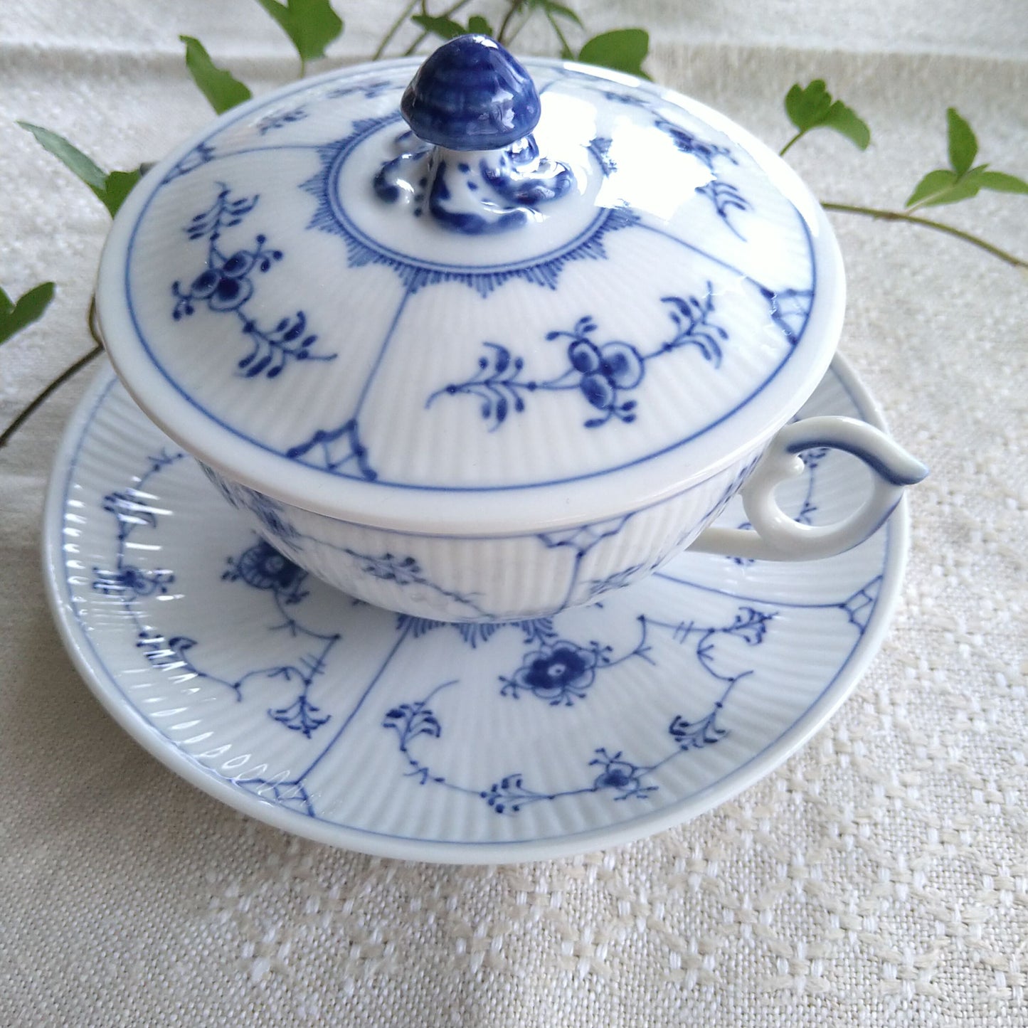 1960‐1970年代RoyalCopenhagenブルーフルーテッドプレインのブイヨンカップソーサー蓋つき/Bouillon cup saucer with lid