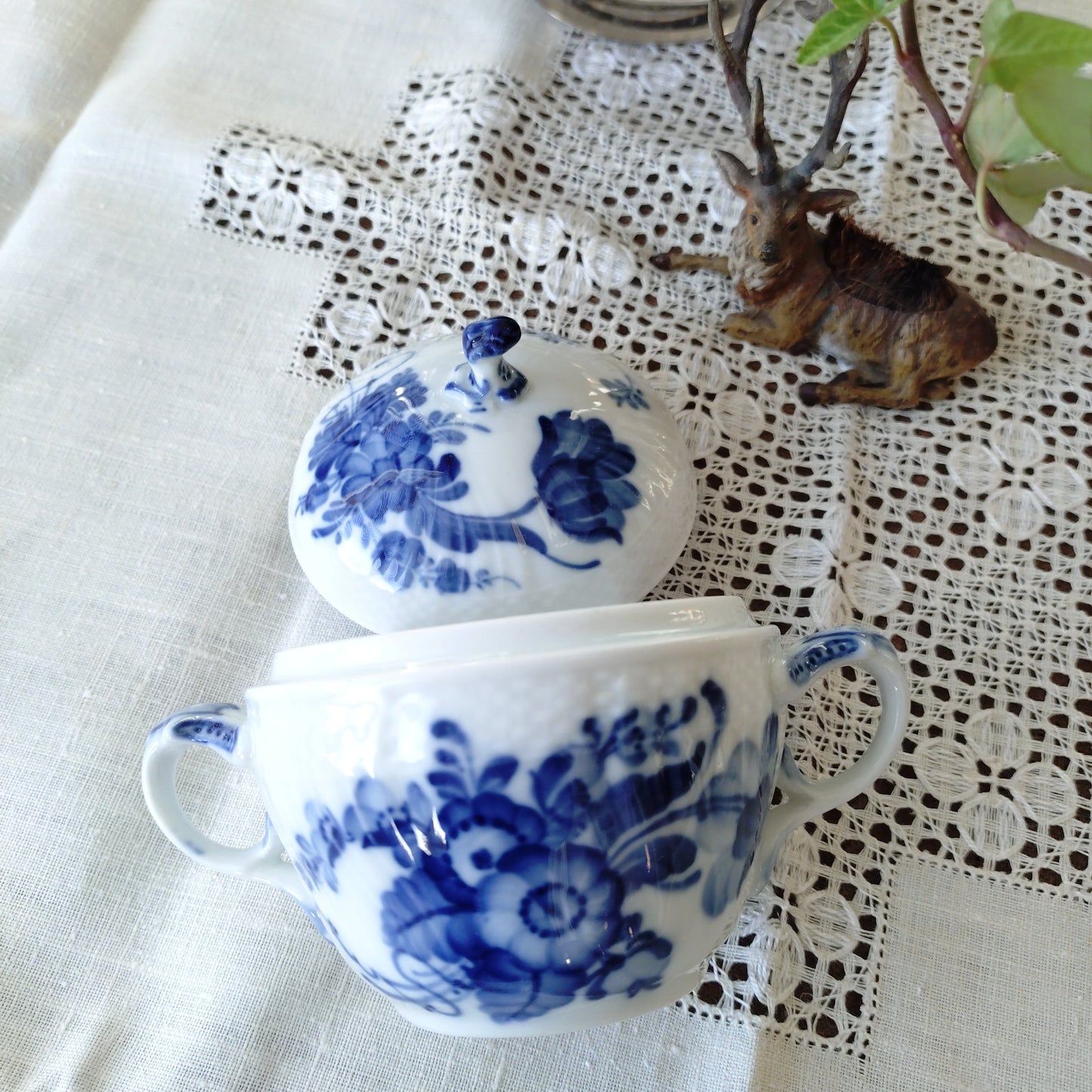 1969～1974年RoyalCopenhagenブルーフラワーカーブ把手付きシュガーポット高さ11.5㎝/BlueFlowerCurveSugarpot11.5cm H