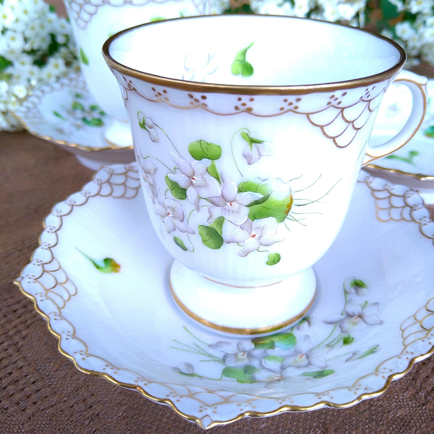 1892年RoyalCopenhagen の白いスミレのカップソーサー/WhiteVioletCupSaucer