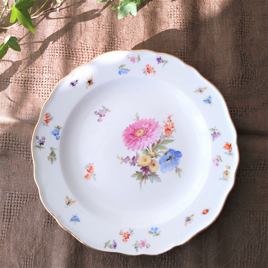 1860～1924年Meissen花と昆虫の絵の前菜皿21㎝ピンクのアスター/Plate 21cmD