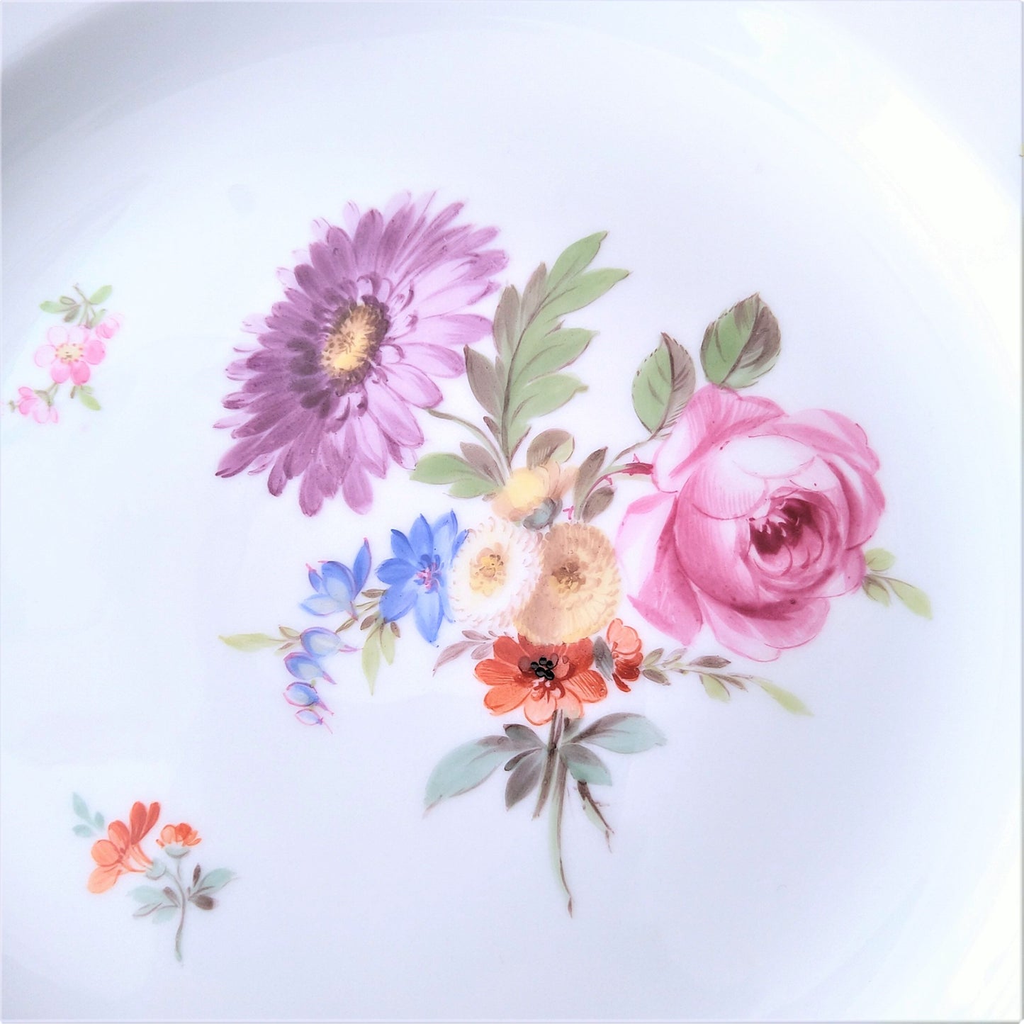 1860～1924年Meissen花と昆虫の絵の前菜皿21㎝D紫のアスターとバラ/Plate21cm D