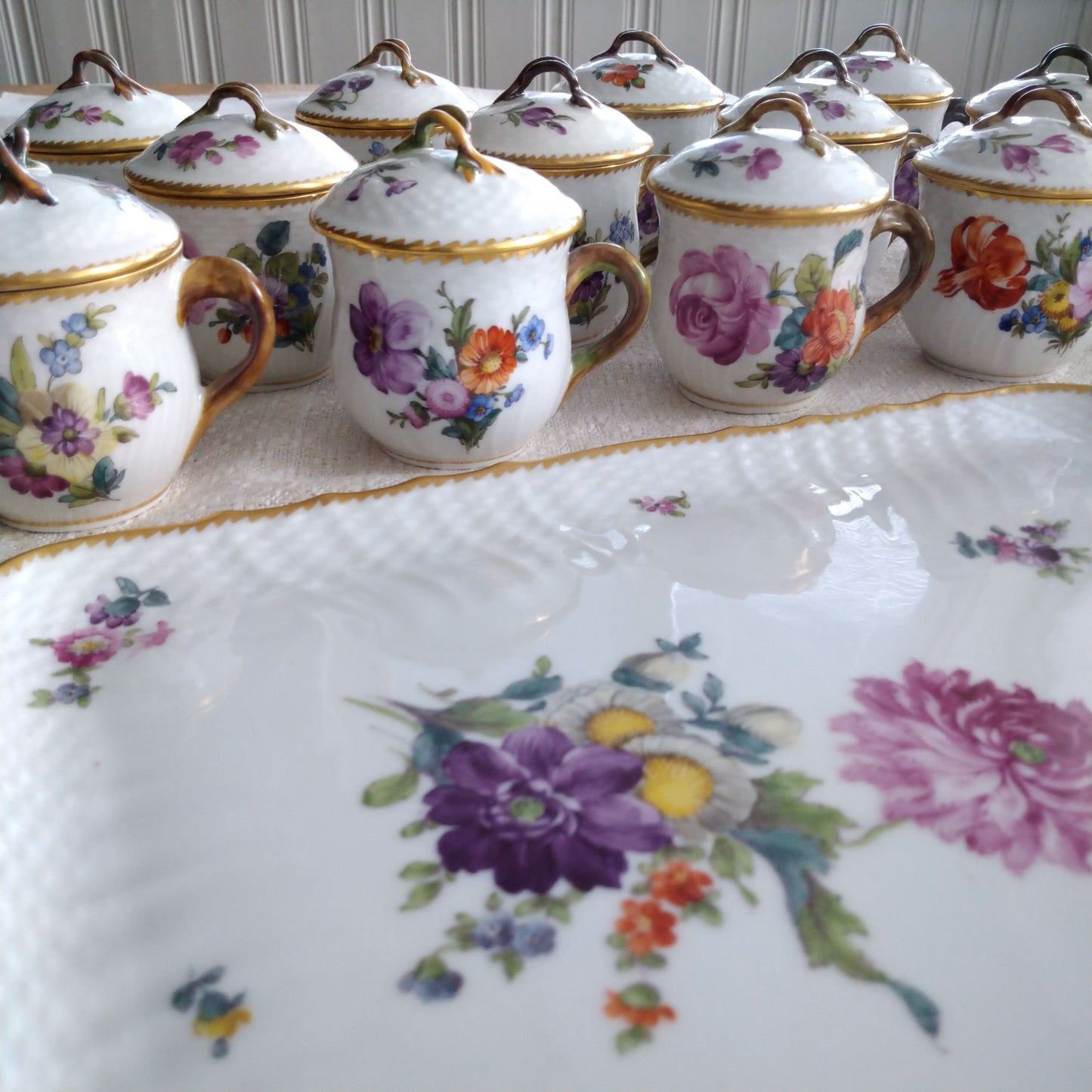RoyalCopenhagenサクソンフラワーカスタードカップ12個トレイ付き/SaxonFlowerCusturdCupWithTray
