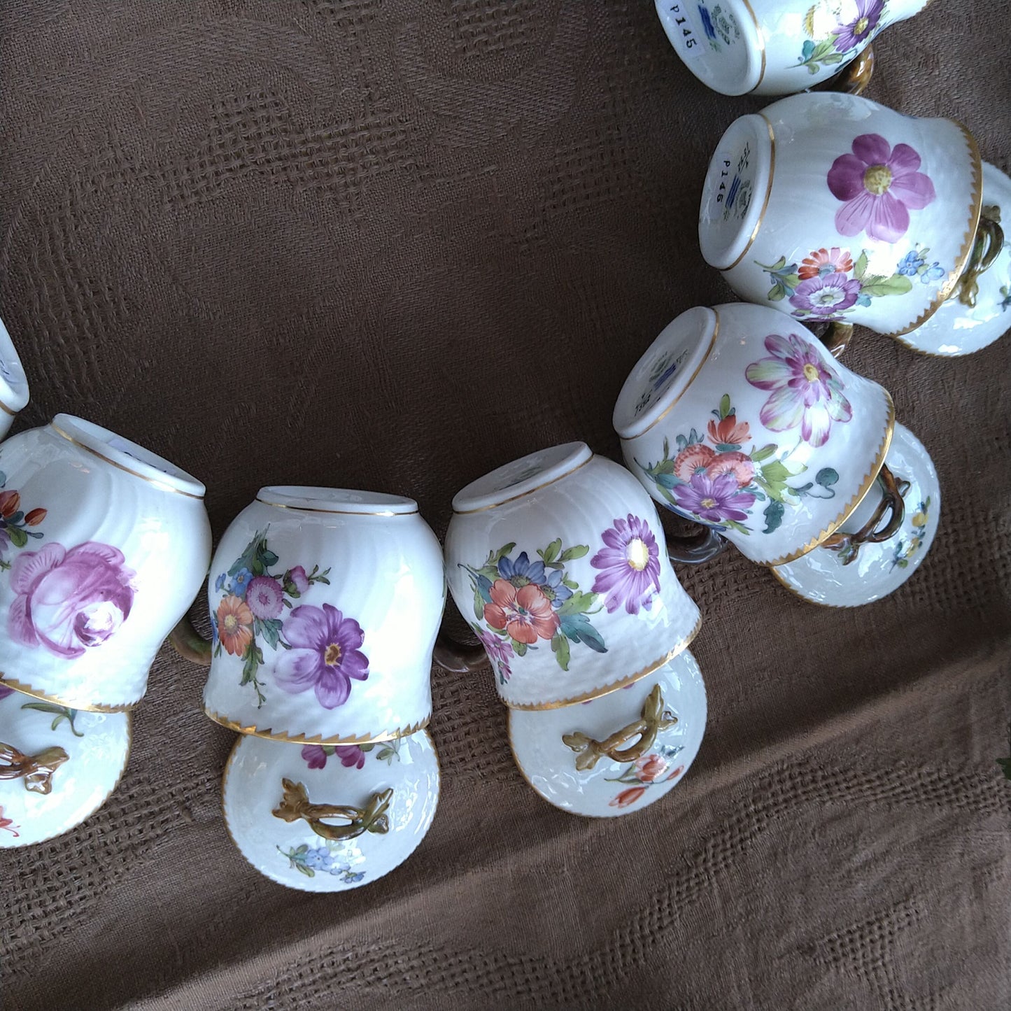 RoyalCopenhagenサクソンフラワーカスタードカップ12個トレイ付き/SaxonFlowerCusturdCupWithTray