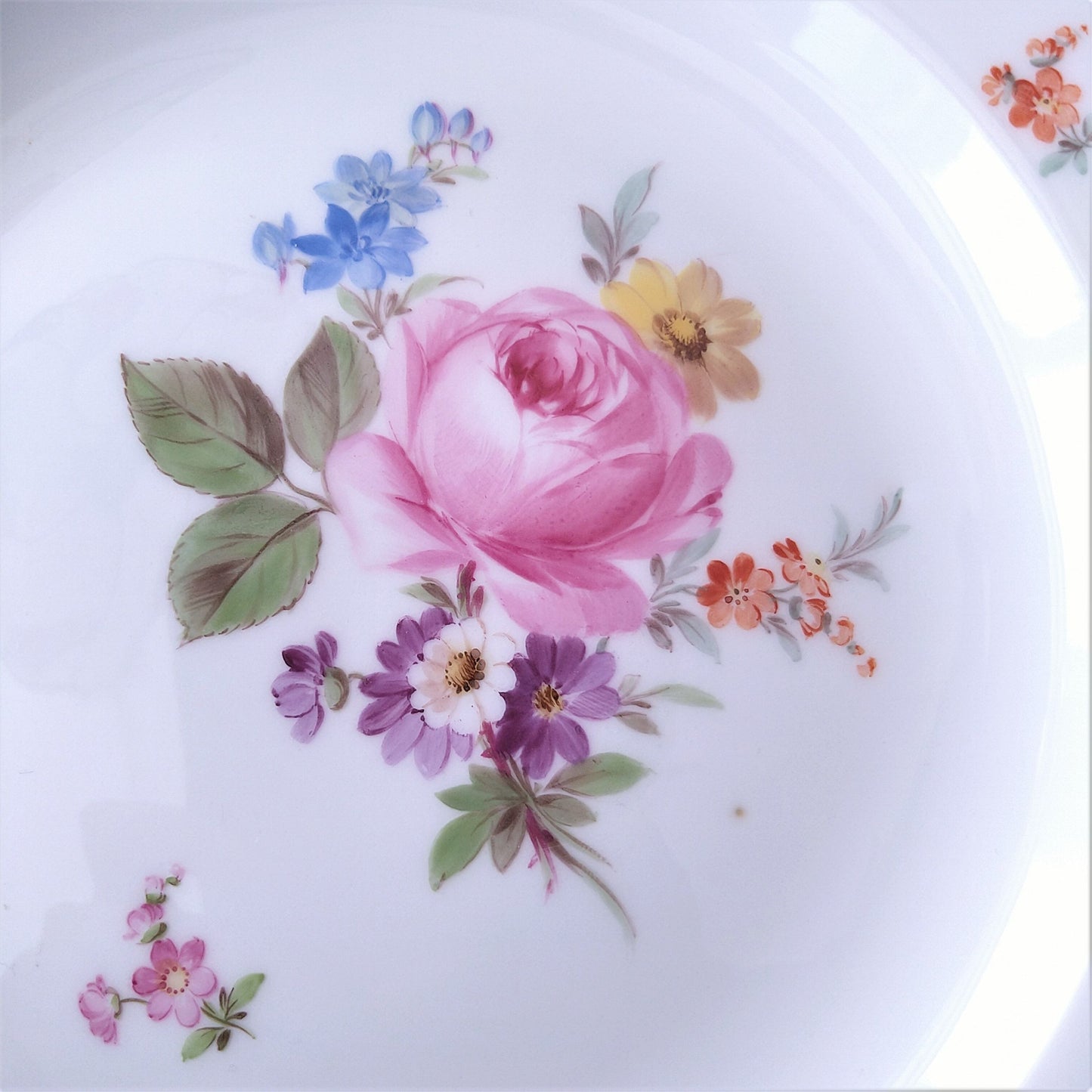 1860～1924年Meissen花と昆虫の絵 前菜皿21㎝Dピンクのバラと小花/21㎝Plate