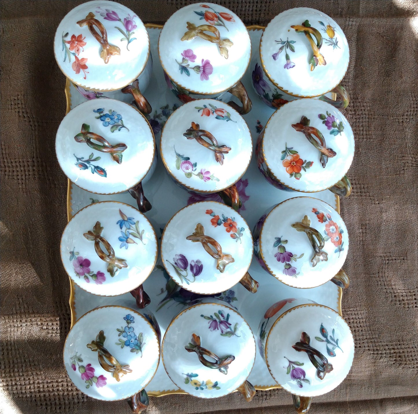 RoyalCopenhagenサクソンフラワーカスタードカップ12個トレイ付き/SaxonFlowerCusturdCupWithTray