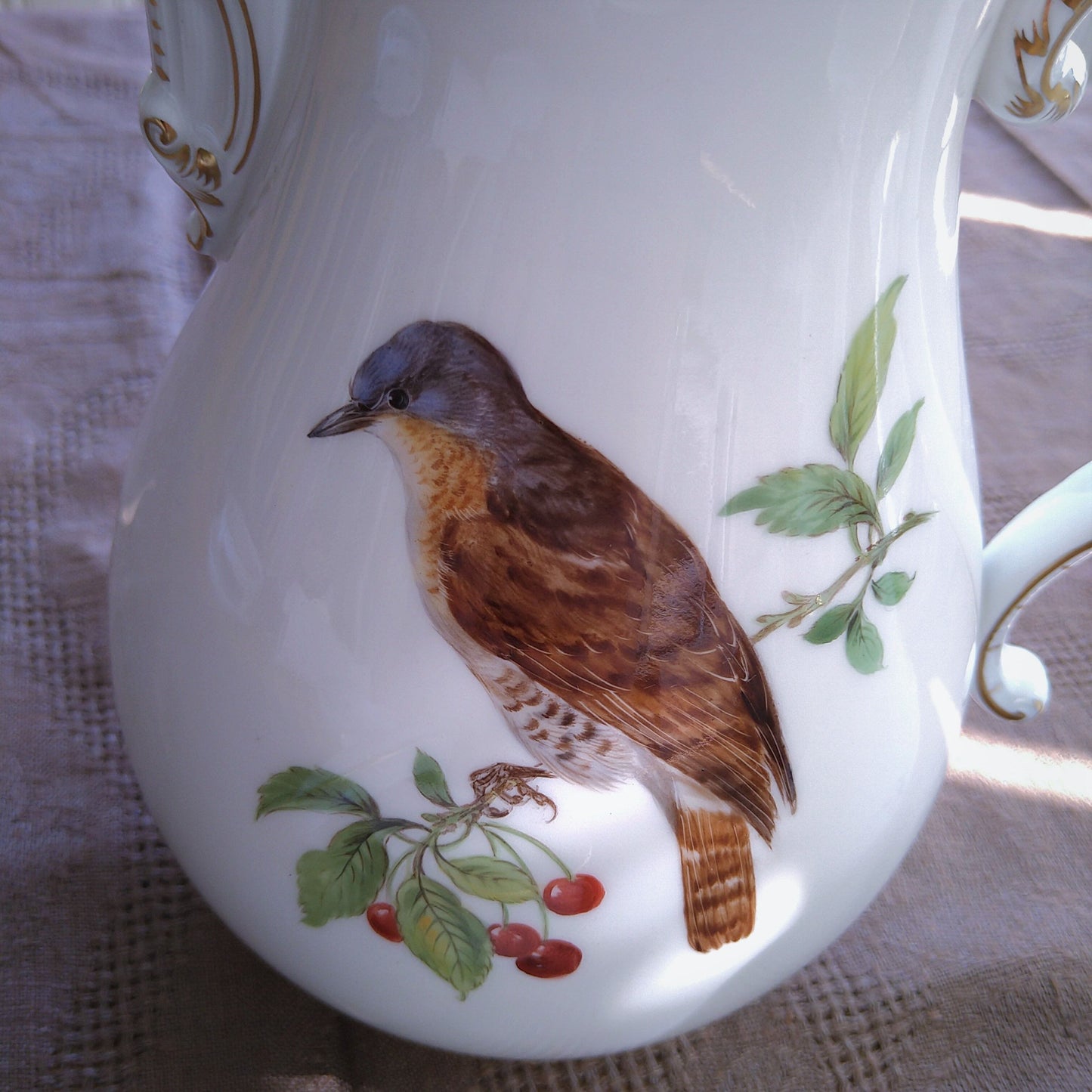 Meissenマイセンドイツの鳥のコーヒーポット、ミルク、シュガー3点セット