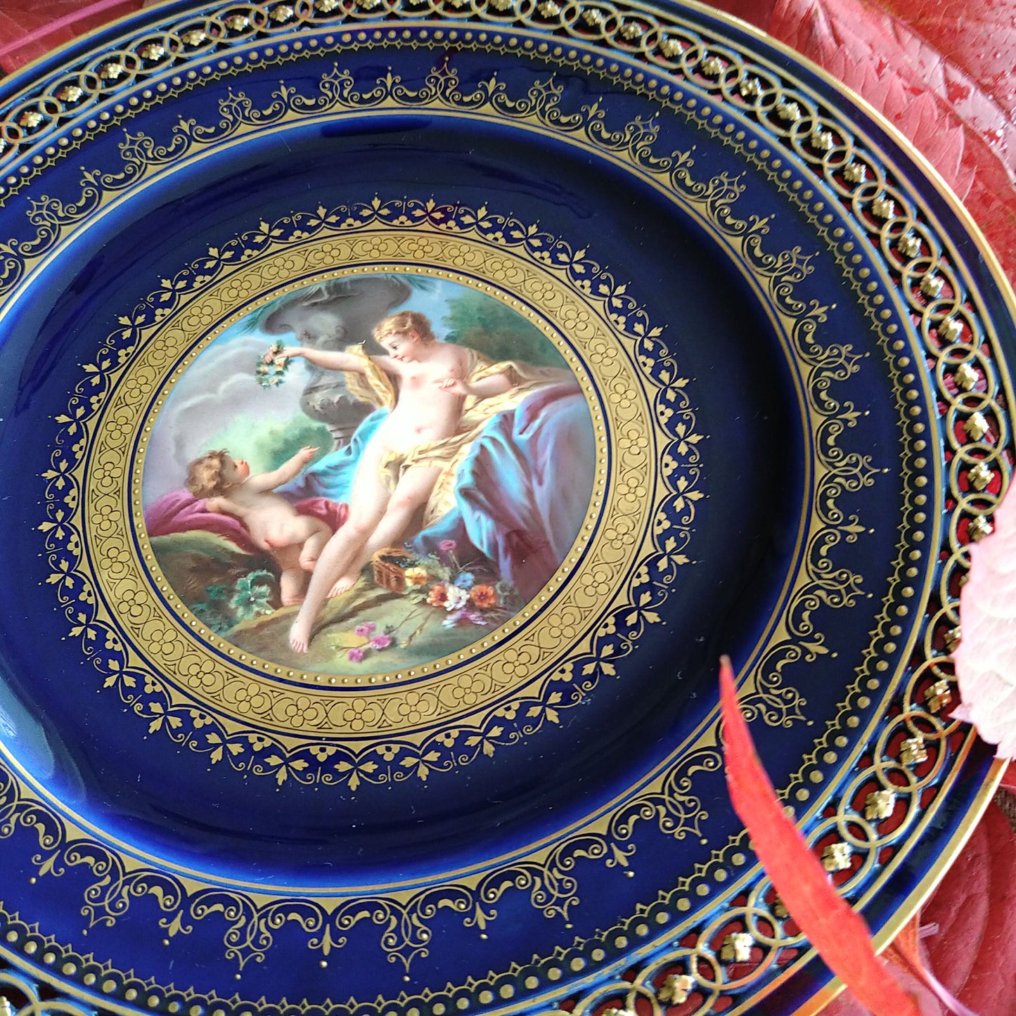 Meissen ヴィーナスと天使のコバルトのキャビネットプレート直径約23㎝D