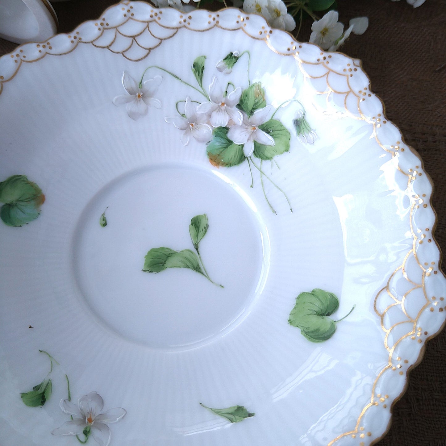 1892年RoyalCopenhagen の白いスミレのカップソーサー/WhiteVioletCupSaucer