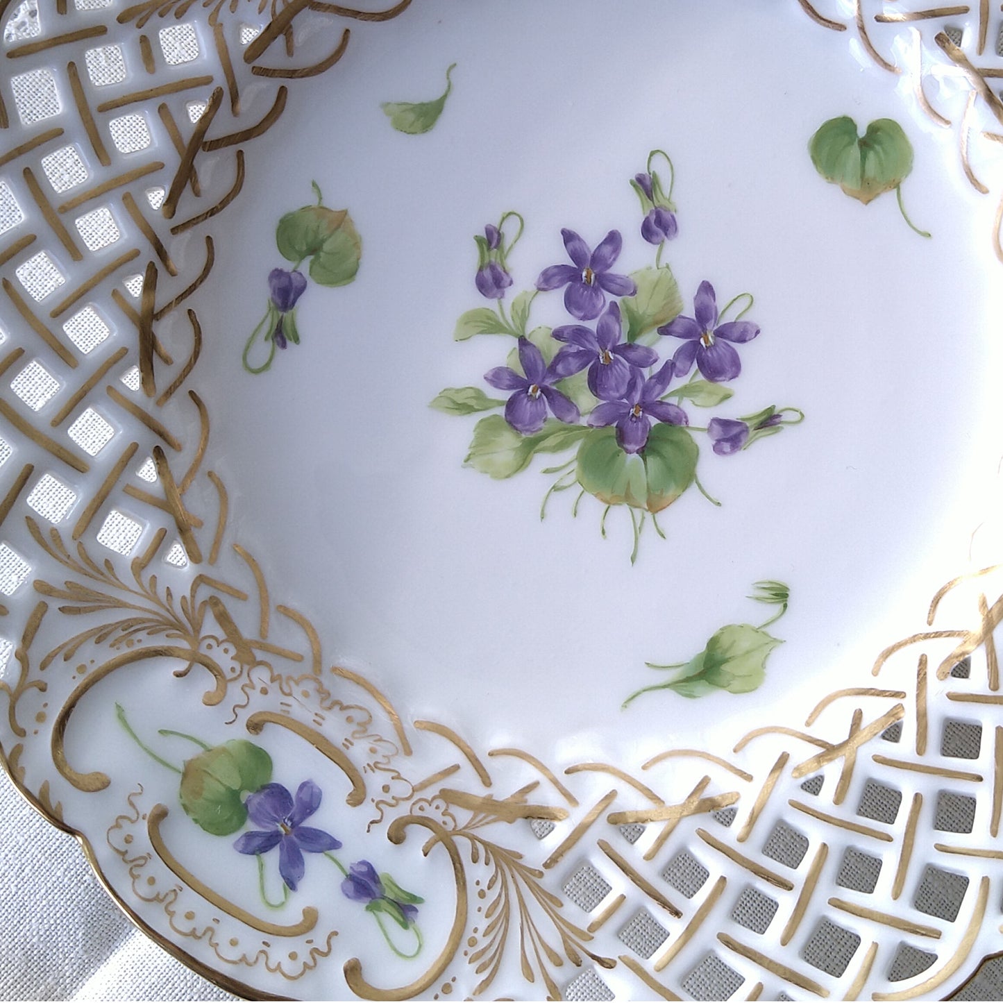 1889～1922年RoyalCopenhagenスミレのオープンワークのお皿直径約21㎝D/RoyalCopenhagenVioletPlate